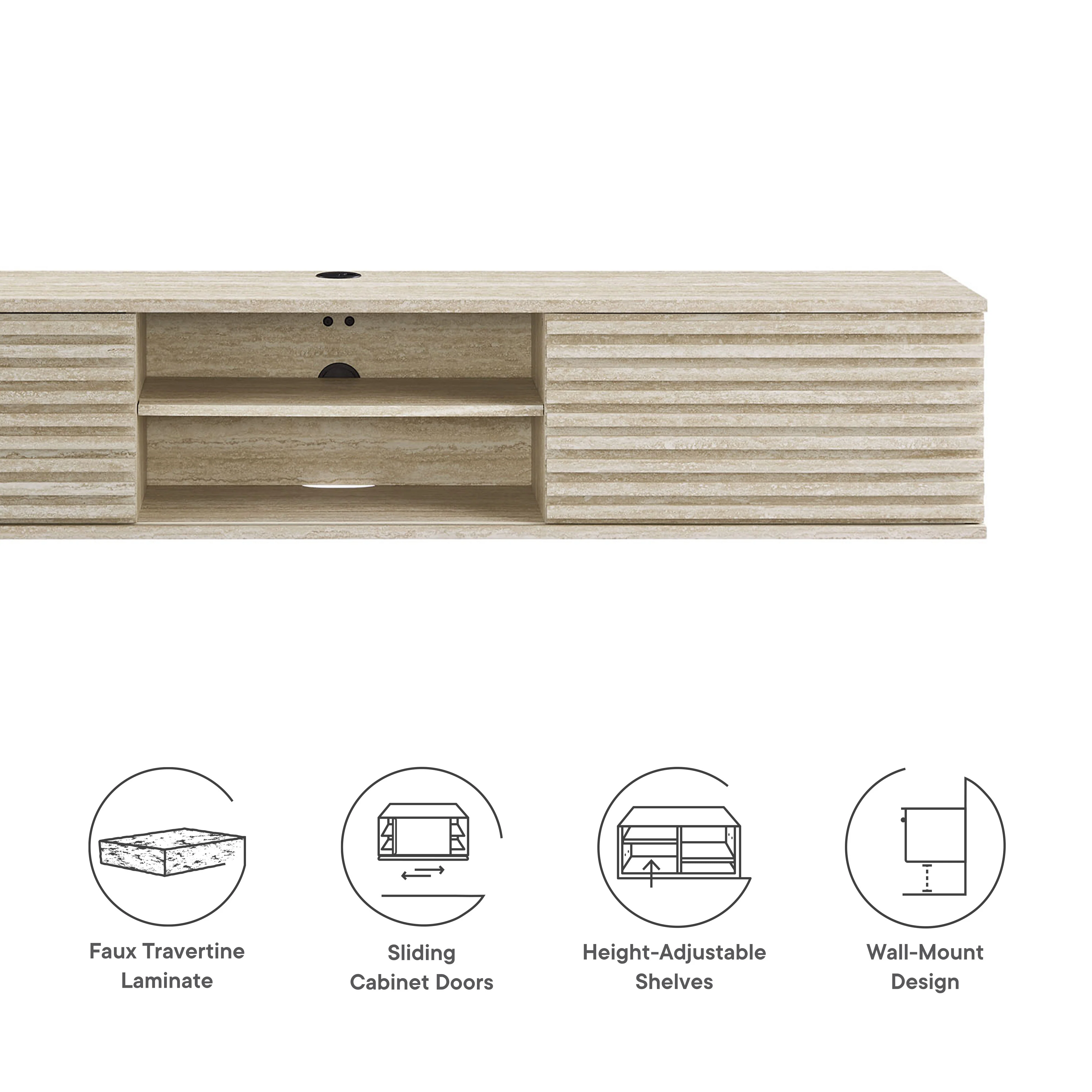 Render 70" Faux Travertine Wall-Mount Media Console TV Stand by Modway - Image 8