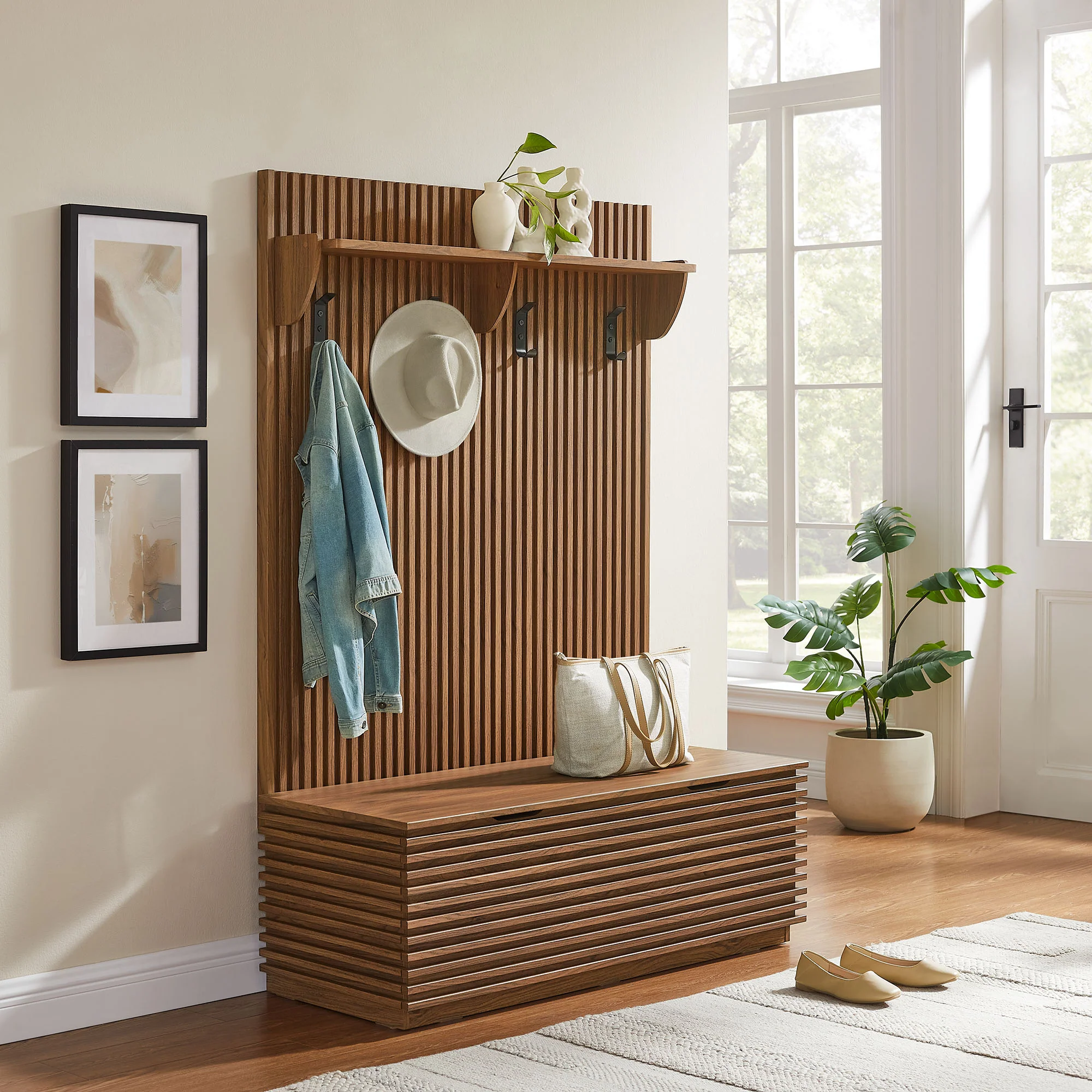 Render Fluted 3-in-1 Hall Tree With Storage Bench and Coat Rack by Modway - Image 14
