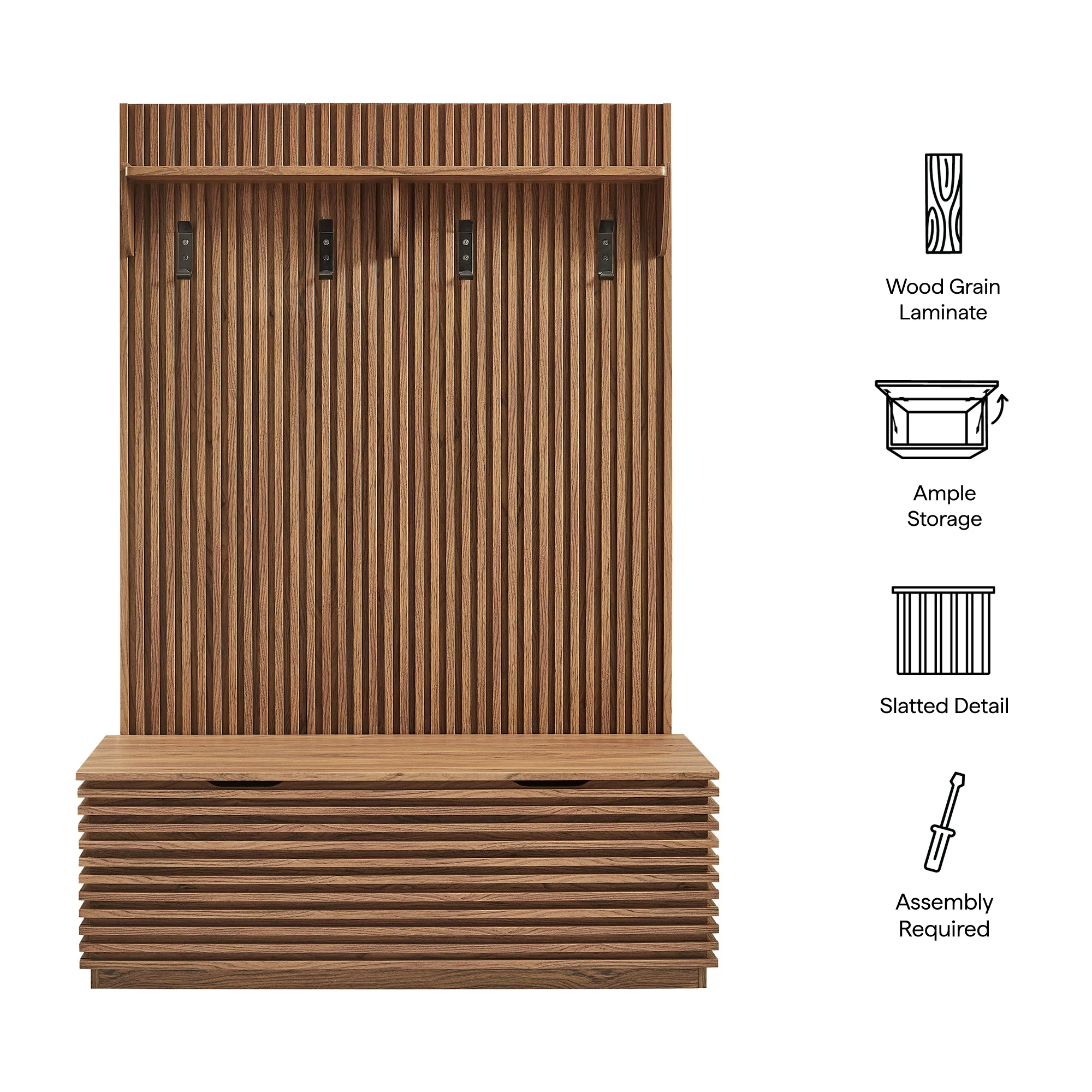 Render Fluted 3-in-1 Hall Tree With Storage Bench and Coat Rack by Modway - Image 15