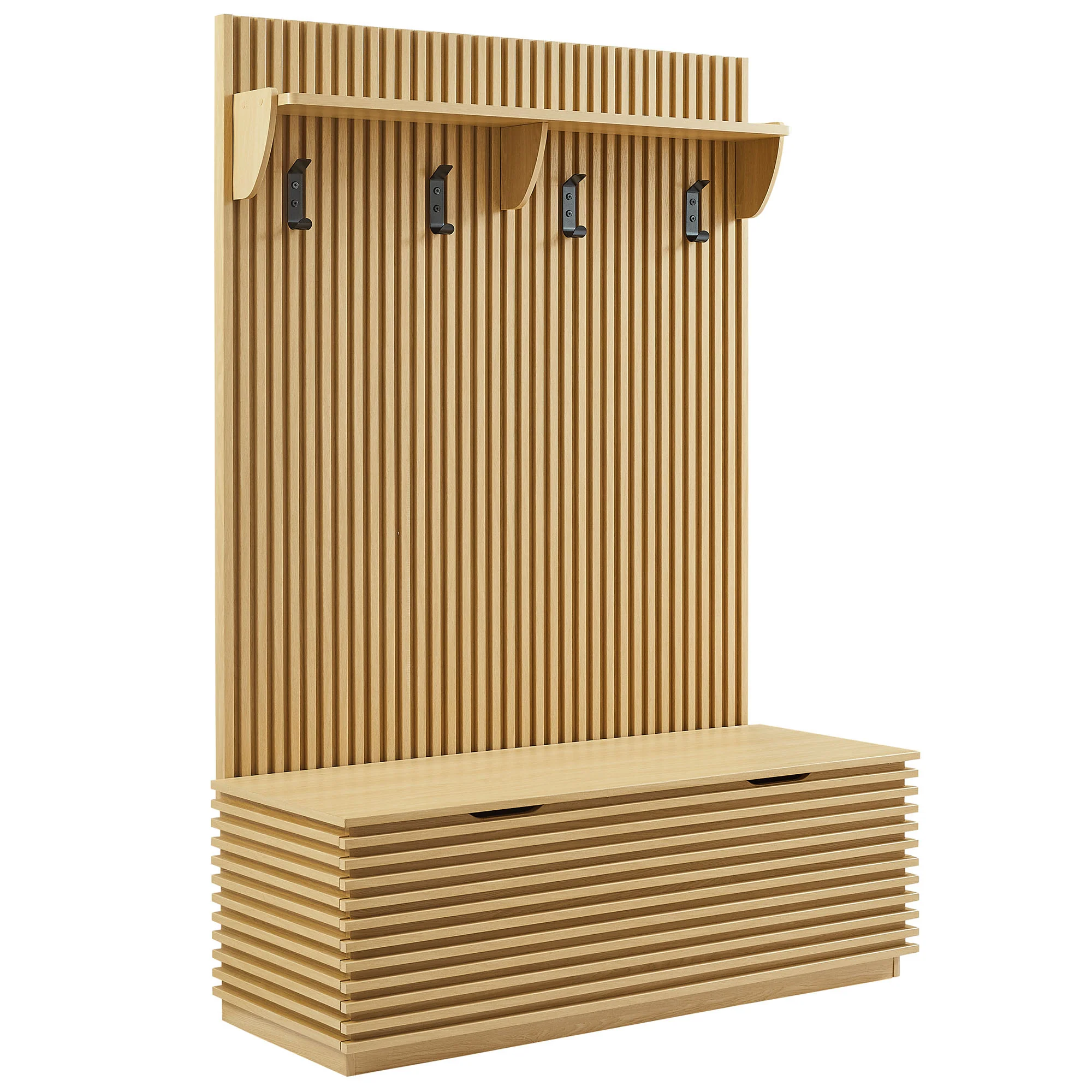 Render Fluted 3-in-1 Hall Tree With Storage Bench and Coat Rack by Modway - Image 2