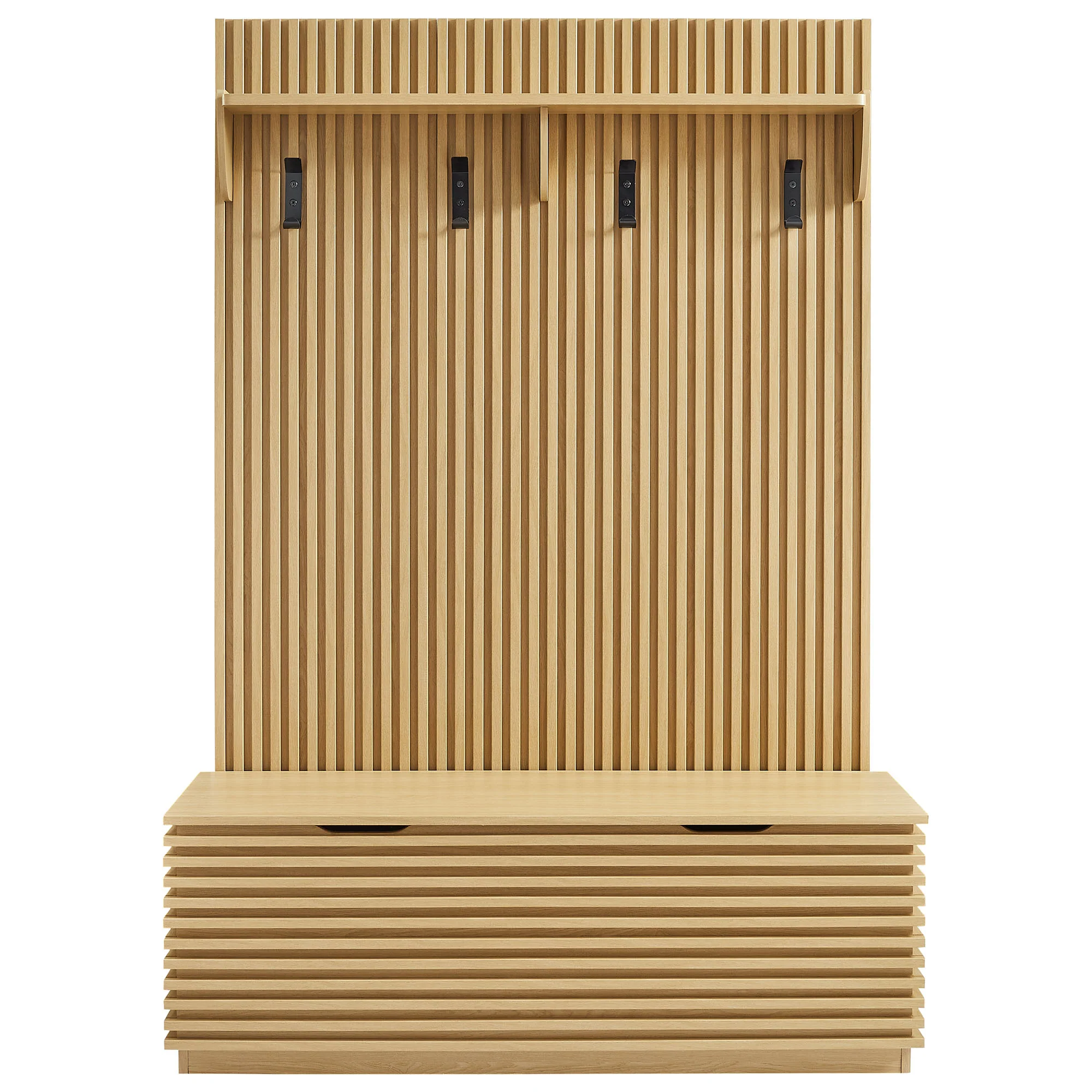 Render Fluted 3-in-1 Hall Tree With Storage Bench and Coat Rack by Modway - Image 3