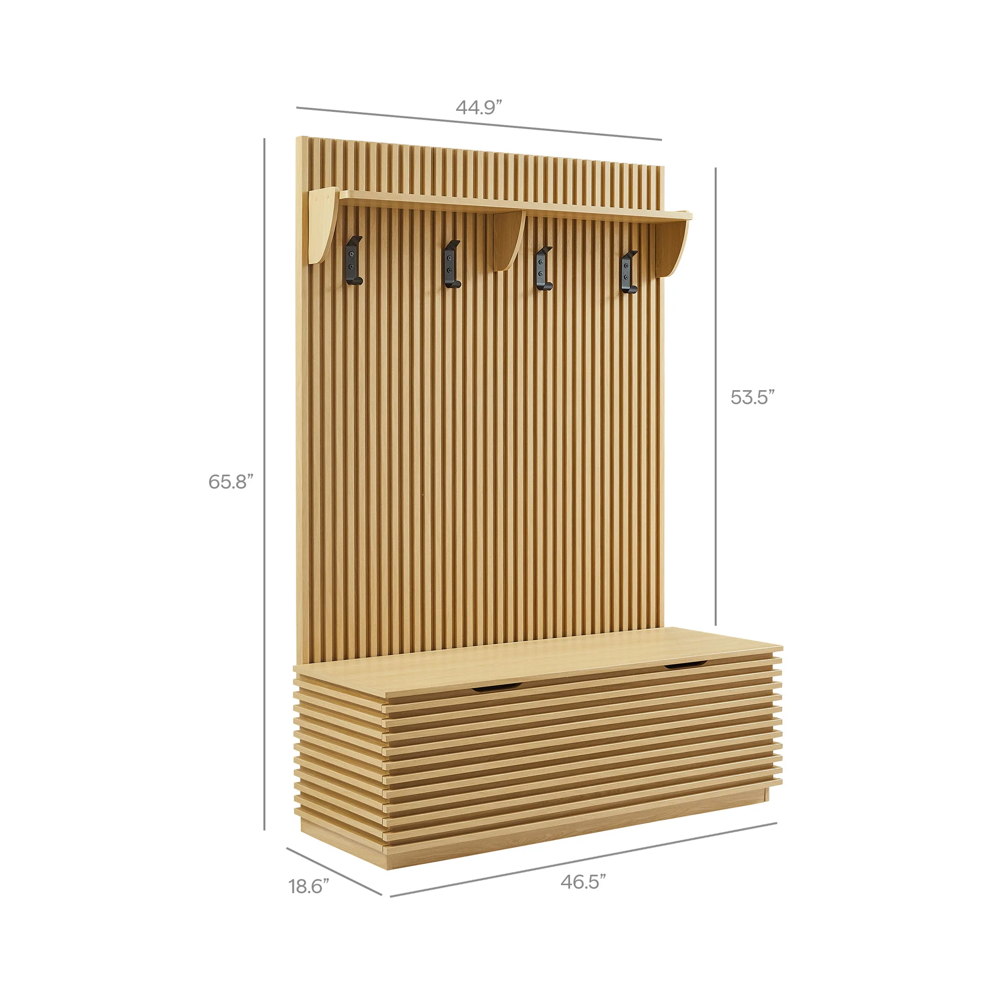 Render Fluted 3-in-1 Hall Tree With Storage Bench and Coat Rack by Modway - Image 8