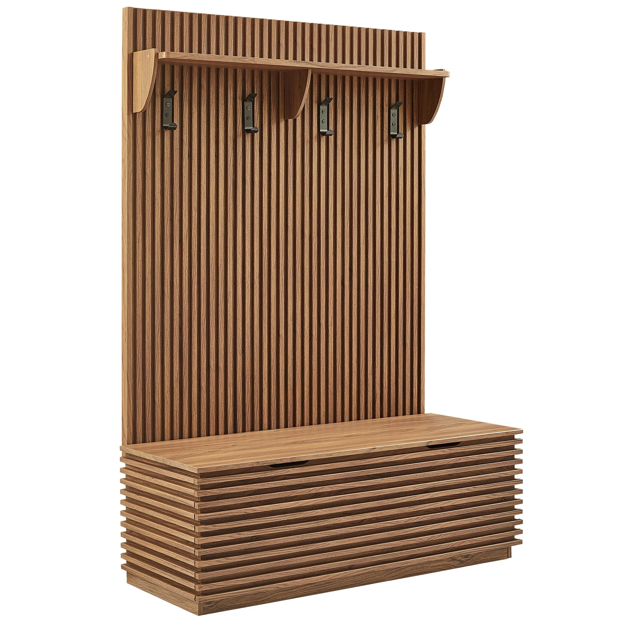 Render Fluted 3-in-1 Hall Tree With Storage Bench and Coat Rack by Modway - Image 9