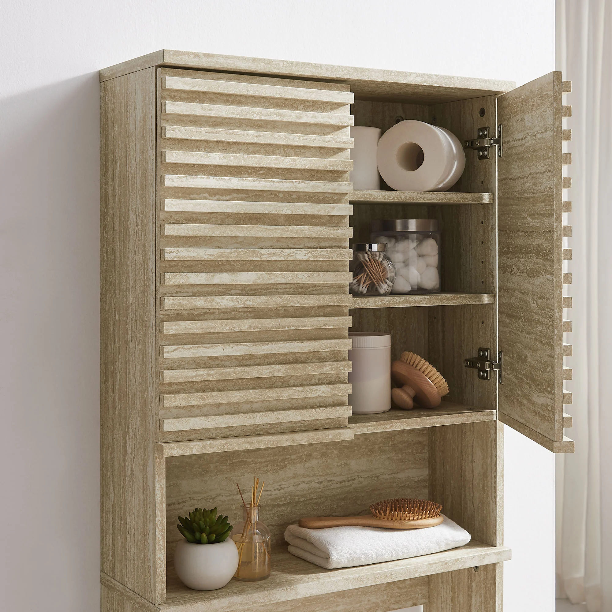 Render Over the Toilet Faux Travertine Bathroom Storage Cabinet by Modway - Image 7