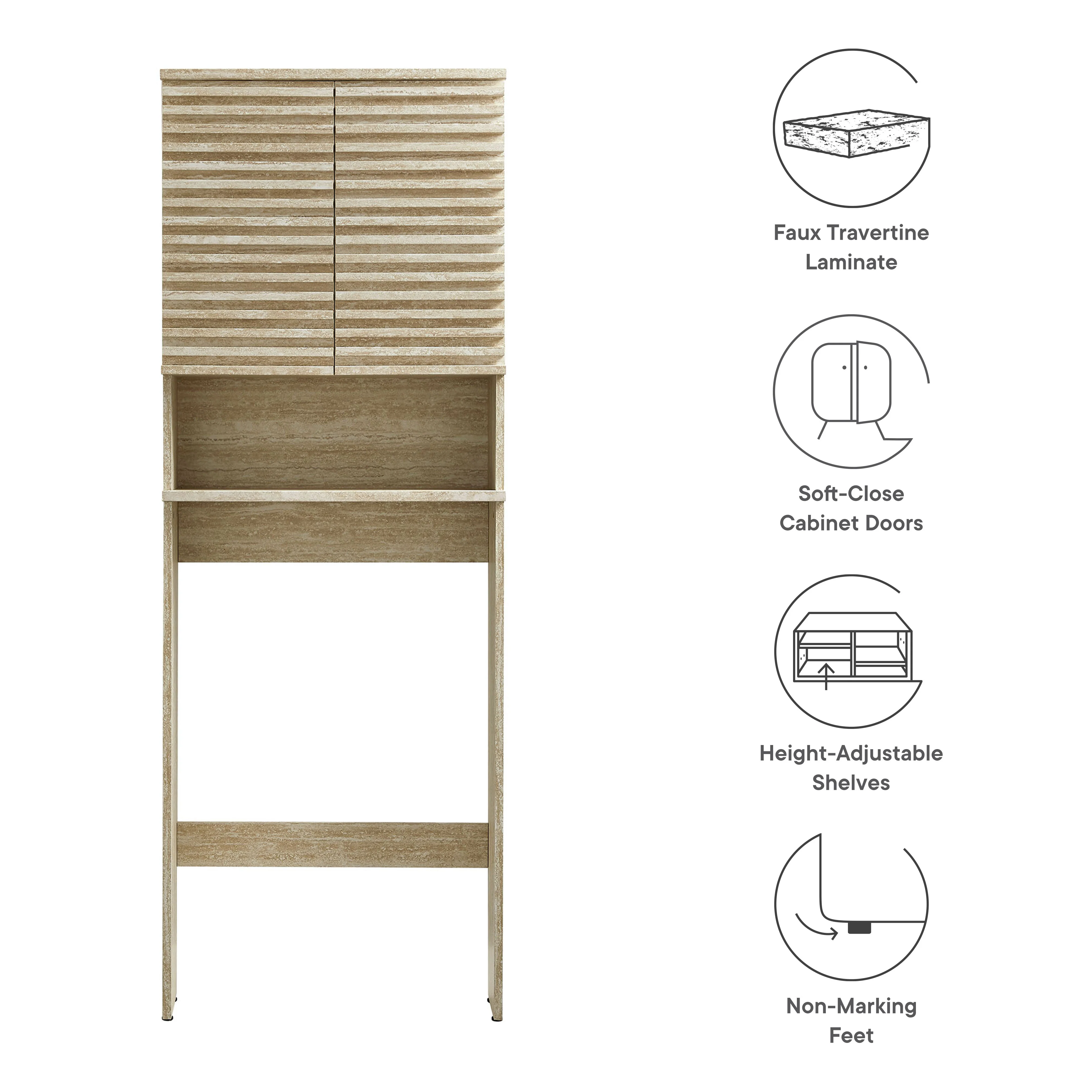 Render Over the Toilet Faux Travertine Bathroom Storage Cabinet by Modway - Image 8