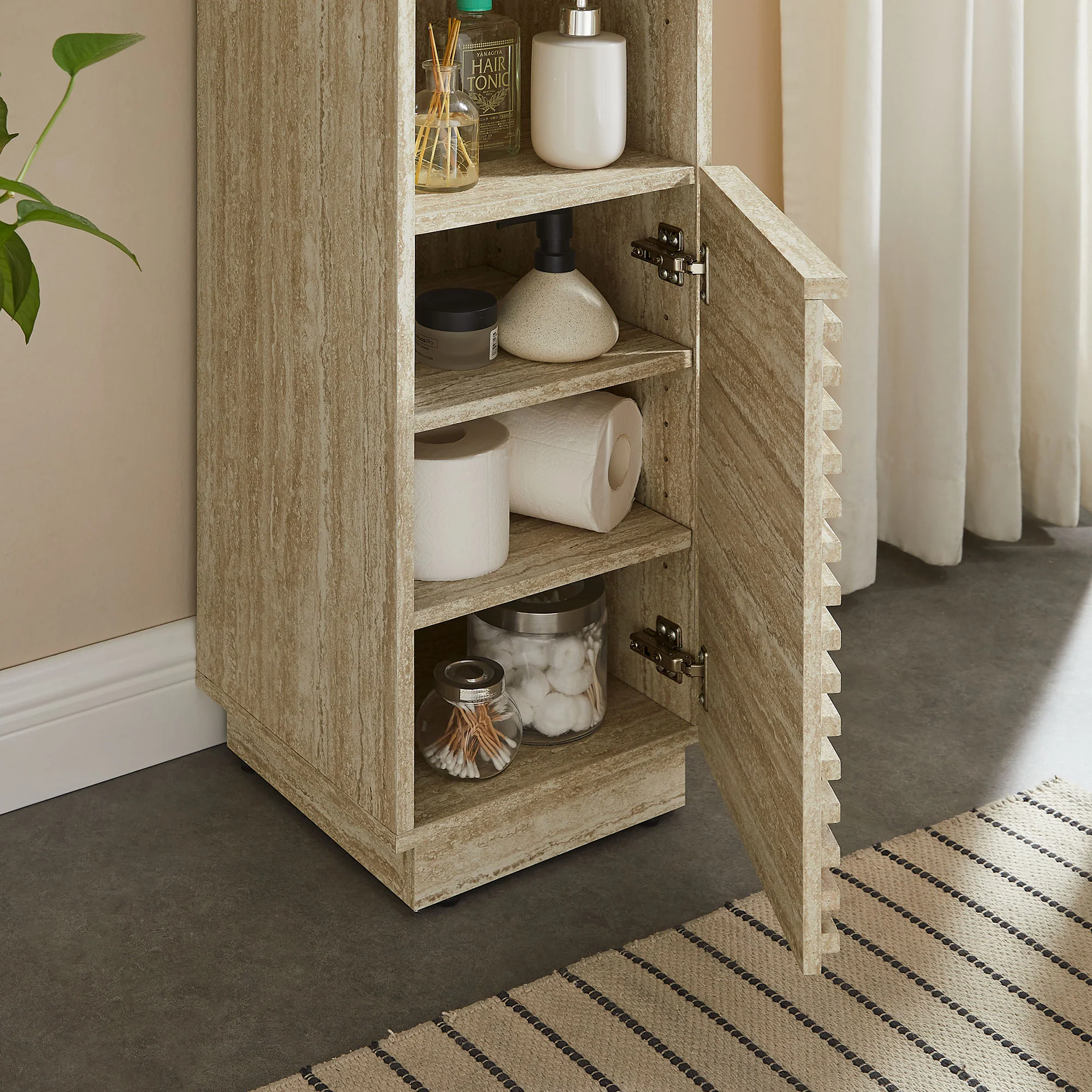 Render Tall Narrow Faux Travertine Linen Storage Cabinet by Modway - Image 7