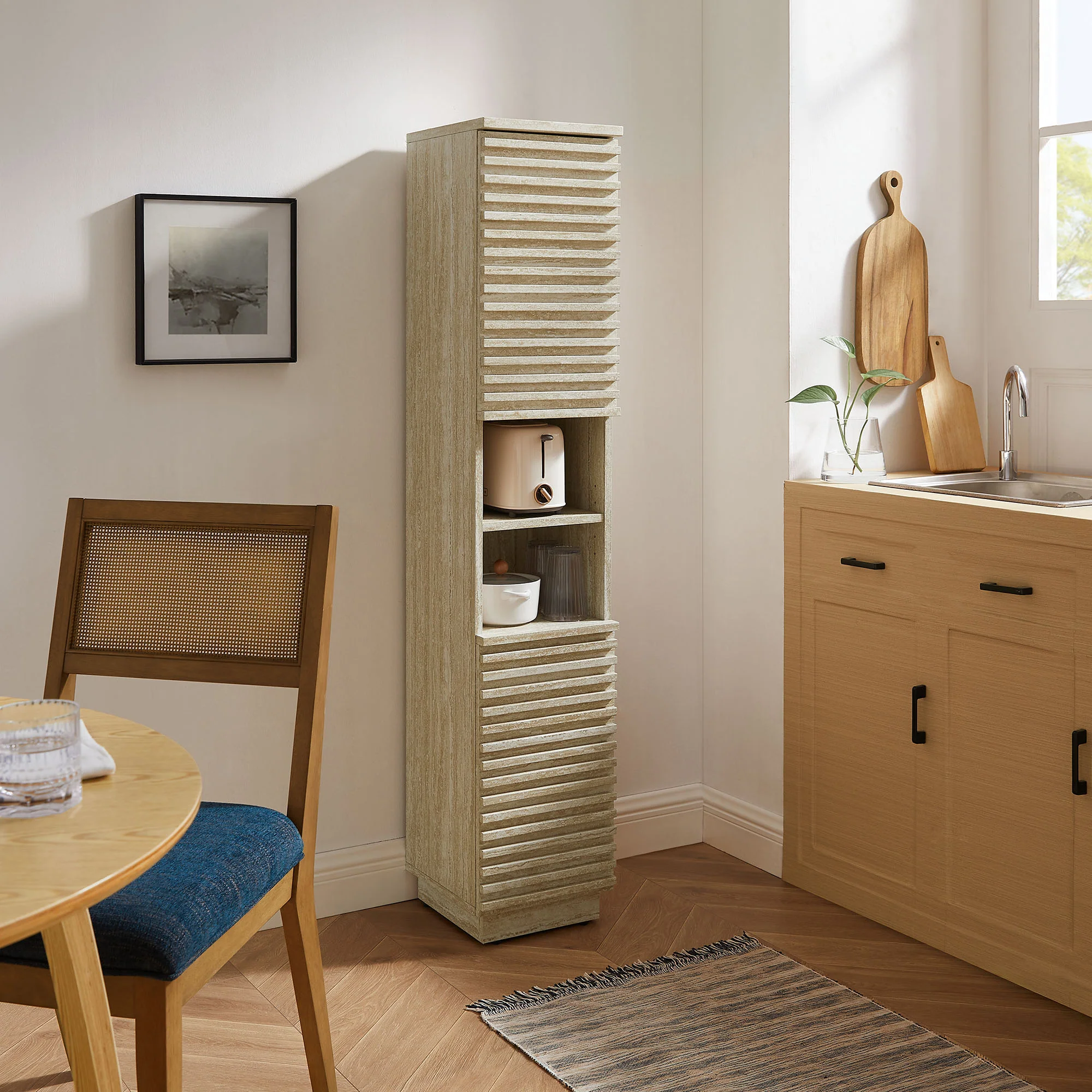 Render Tall Narrow Faux Travertine Linen Storage Cabinet by Modway - Image 8