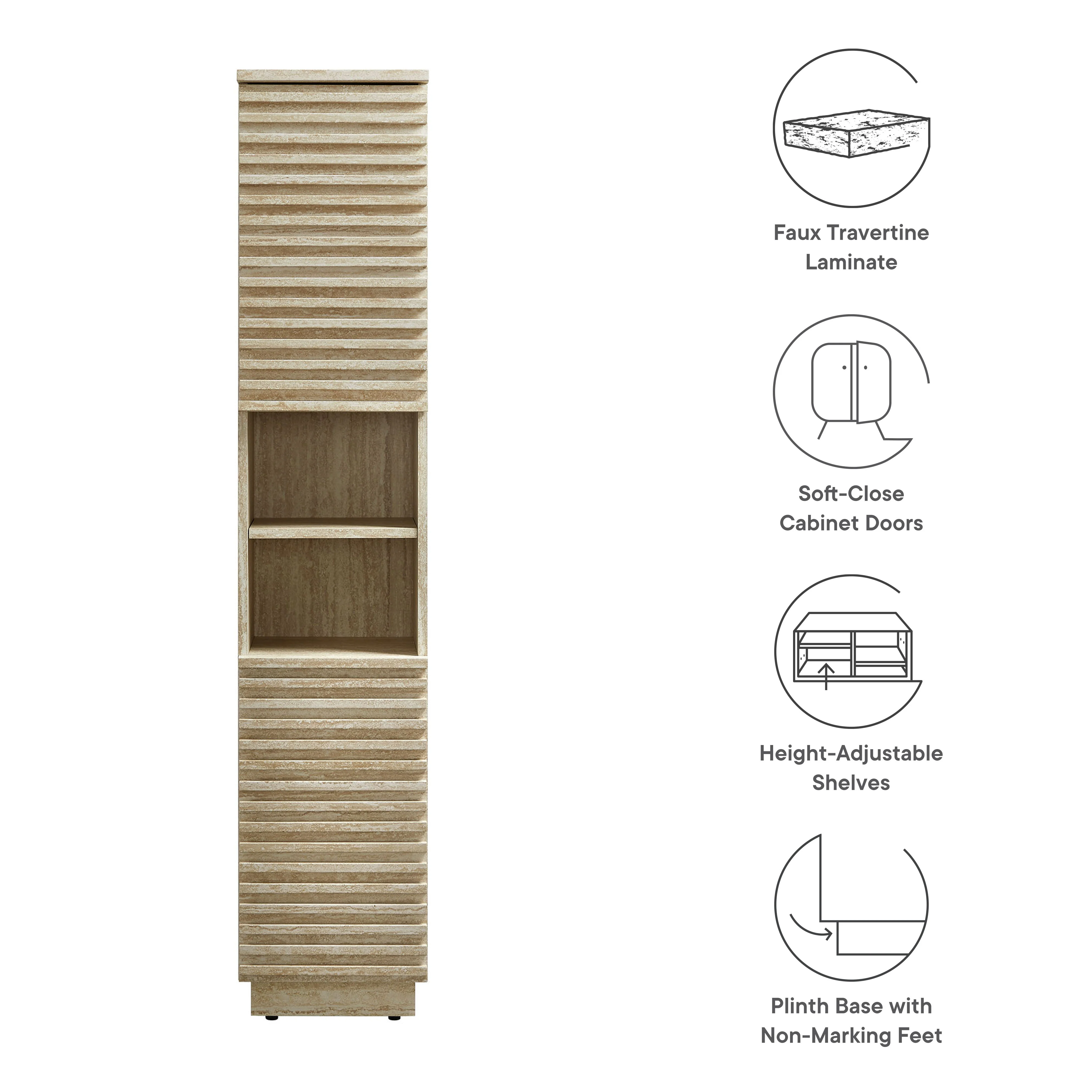Render Tall Narrow Faux Travertine Linen Storage Cabinet by Modway - Image 9
