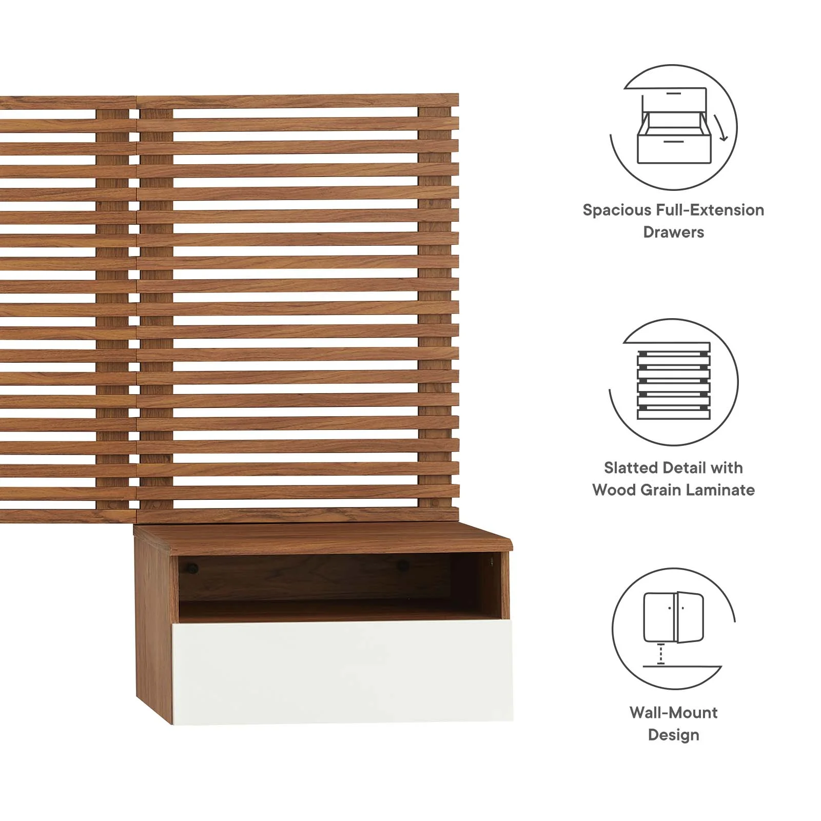 Render Wall Mount King Headboard and Modern Nightstands By Modway - MOD-7114 - Image 5