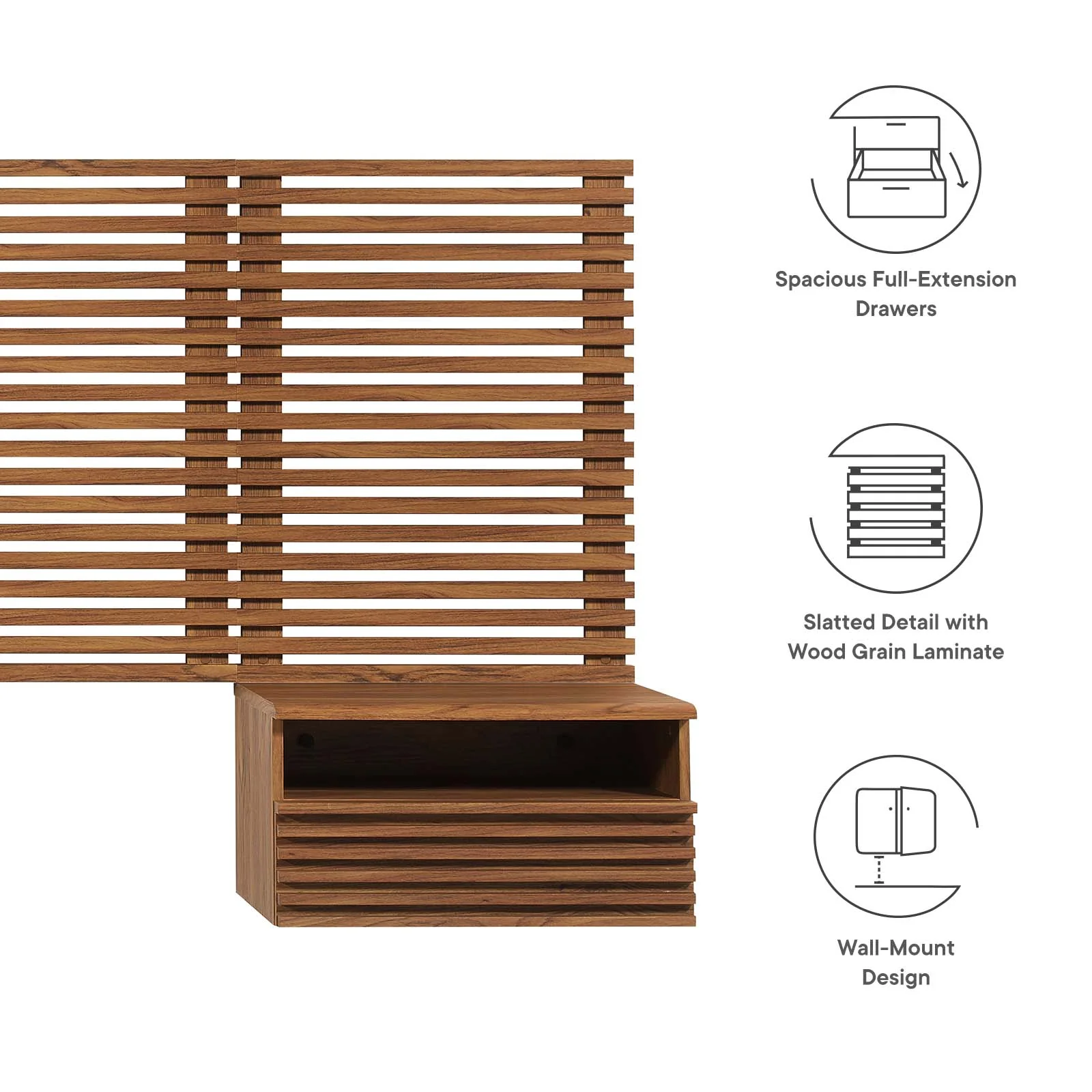 Render Wall Mount King Headboard and Modern Nightstands By Modway - MOD-7117 - Image 19