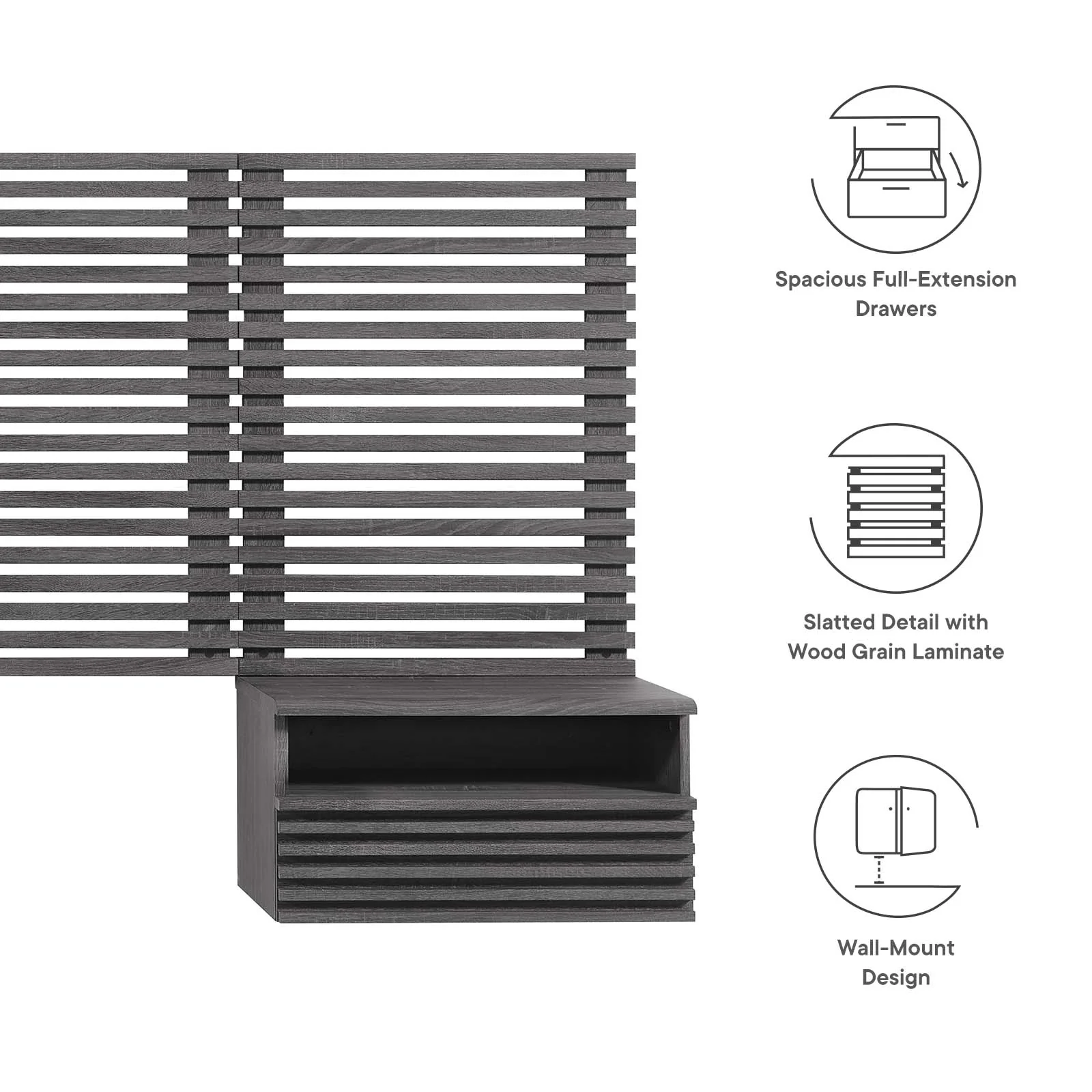 Render Wall Mount King Headboard and Modern Nightstands By Modway - MOD-7117 - Image 5