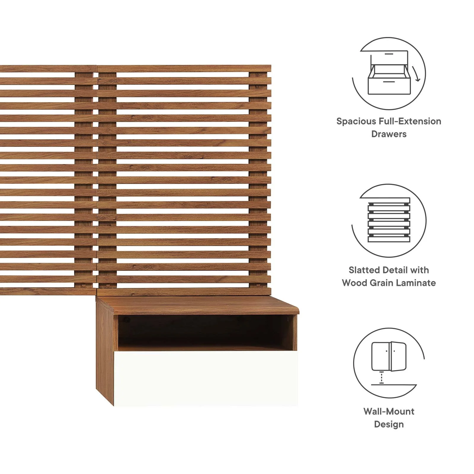 Render Wall Mount Queen Headboard and Modern Nightstands By Modway - MOD-7113 - Image 5