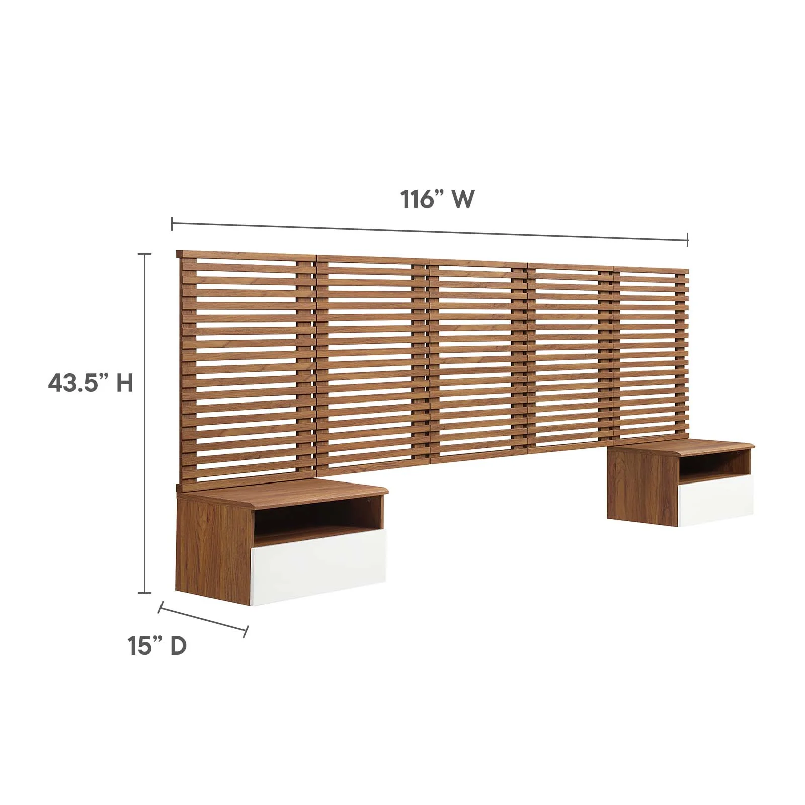 Render Wall Mount Queen Headboard and Modern Nightstands By Modway - MOD-7113 - Image 6