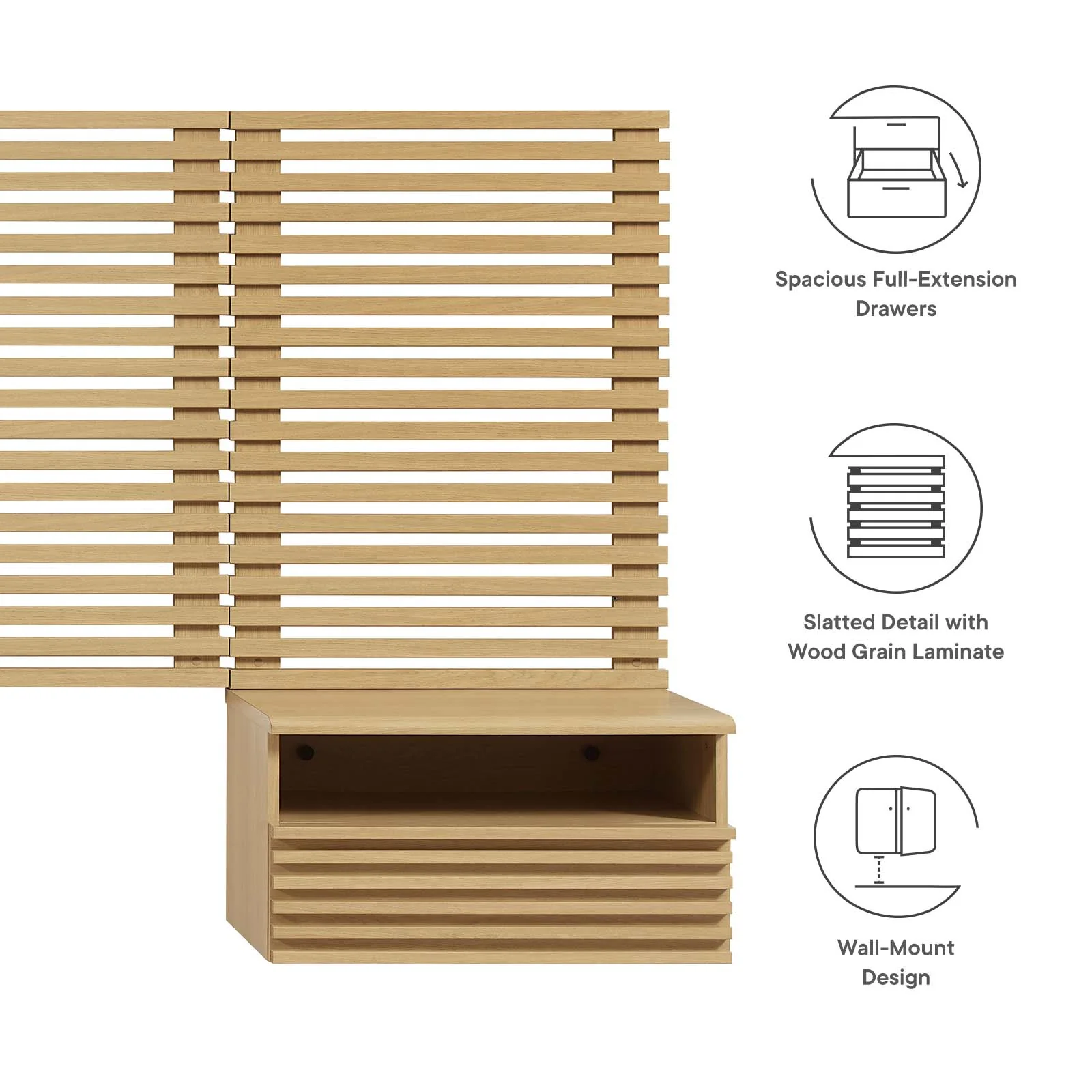Render Wall Mount Queen Headboard and Modern Nightstands By Modway - MOD-7116 - Image 12