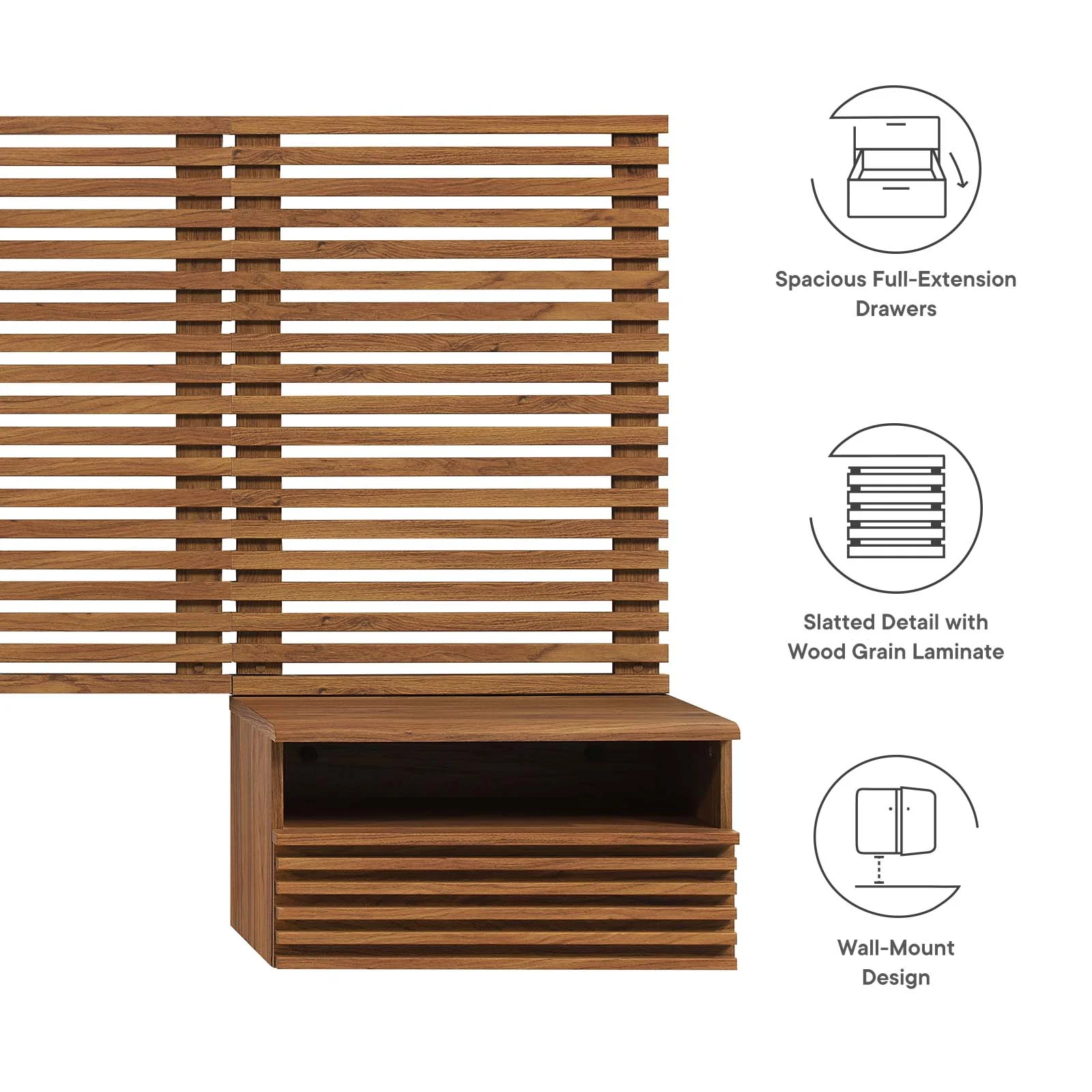 Render Wall Mount Queen Headboard and Modern Nightstands By Modway - MOD-7116 - Image 19
