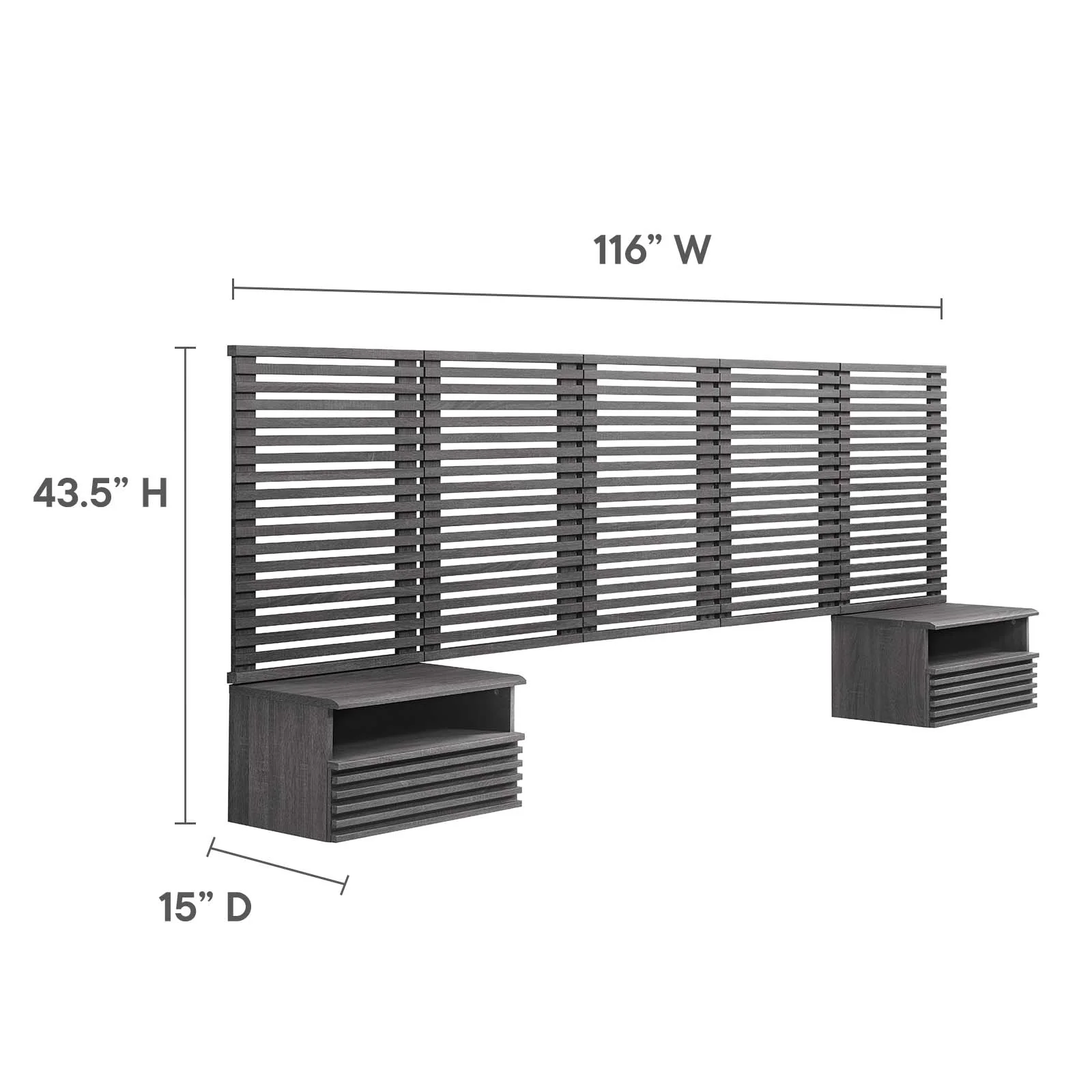 Render Wall Mount Queen Headboard and Modern Nightstands By Modway - MOD-7116 - Image 6