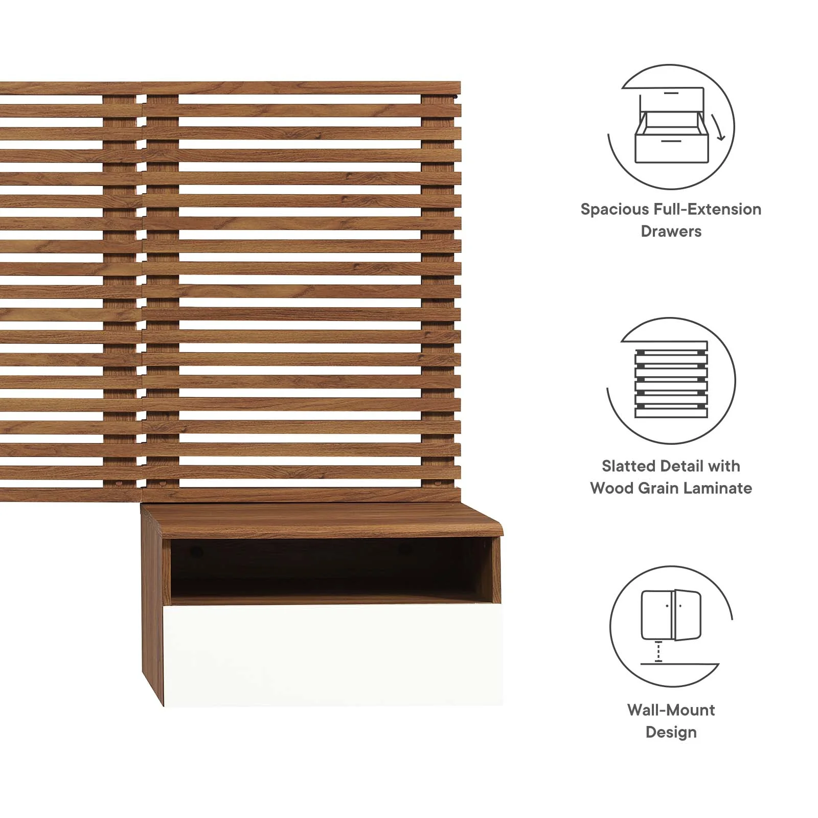 Render Wall Mount Twin Headboard and Modern Nightstands By Modway - MOD-7112 - Image 6