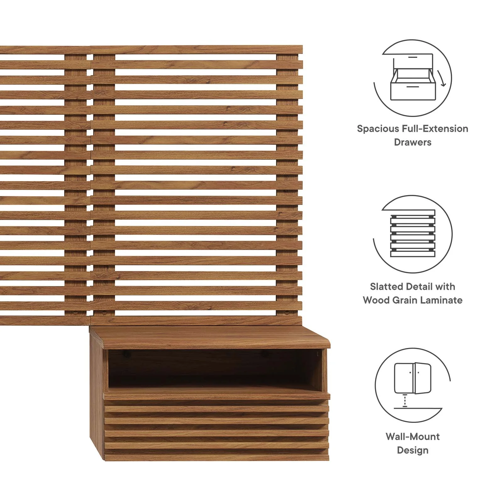 Render Wall Mount Twin Headboard and Modern Nightstands By Modway - MOD-7115 - Image 19