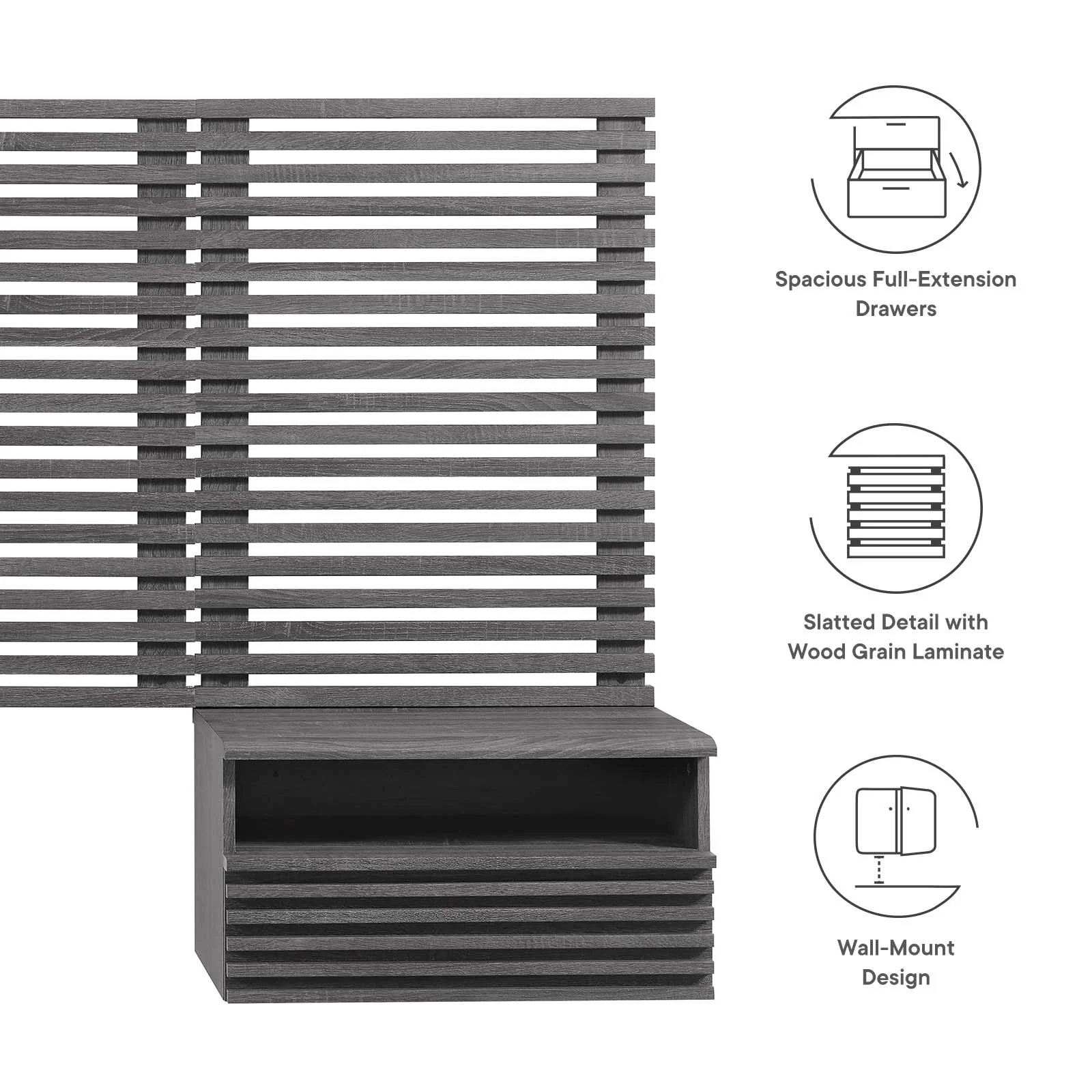 Render Wall Mount Twin Headboard and Modern Nightstands By Modway - MOD-7115 - Image 5