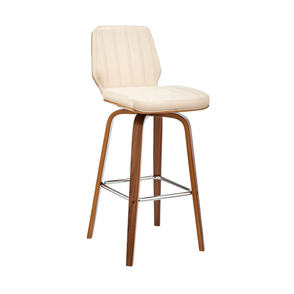 Renee 26" Swivel Cream Faux Leather and Walnut Wood Bar Stool By Armen Living - Image 2