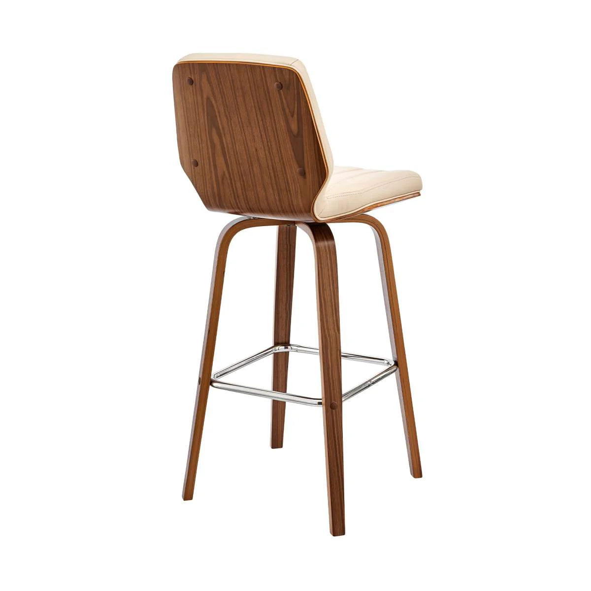 Renee 26" Swivel Cream Faux Leather and Walnut Wood Bar Stool By Armen Living - Image 4