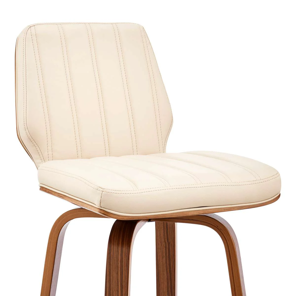 Renee 26" Swivel Cream Faux Leather and Walnut Wood Bar Stool By Armen Living - Image 6