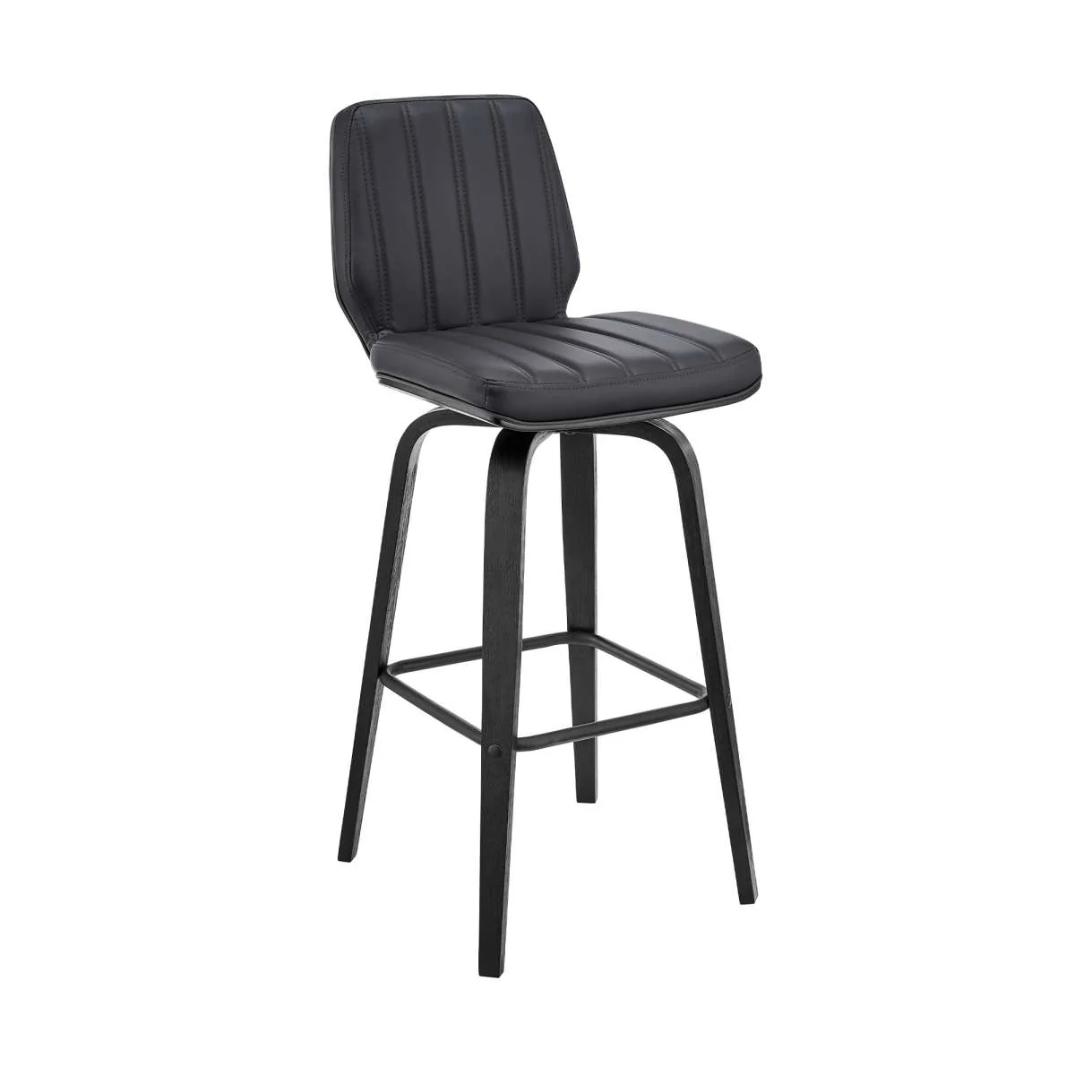 Renee 26" Swivel Grey Faux Leather and Black Wood Bar Stool By Armen Living - Image 2