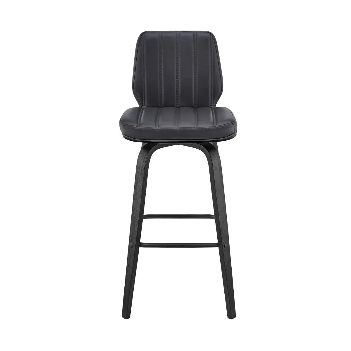 Renee 26" Swivel Grey Faux Leather and Black Wood Bar Stool By Armen Living - Image 3