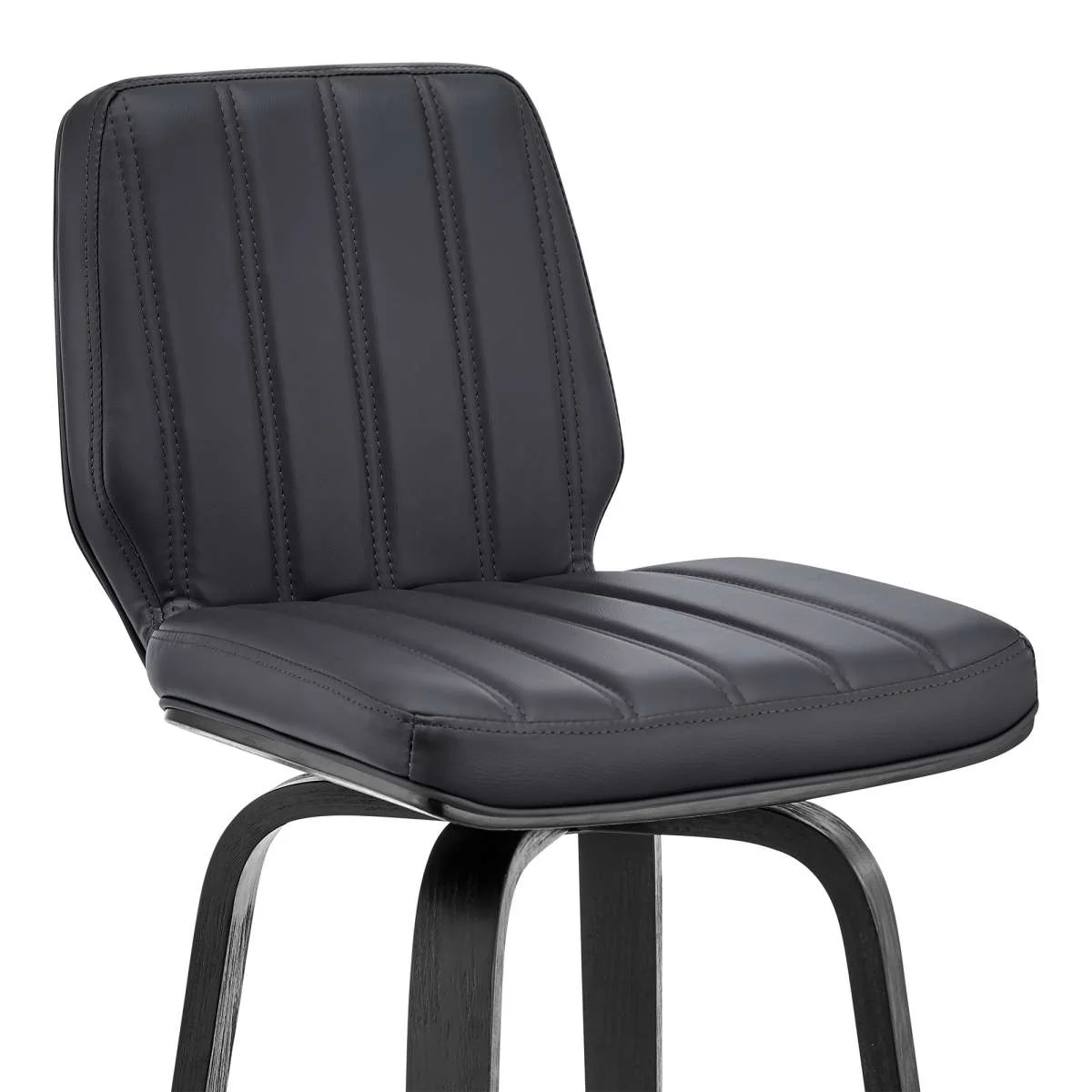 Renee 26" Swivel Grey Faux Leather and Black Wood Bar Stool By Armen Living - Image 6