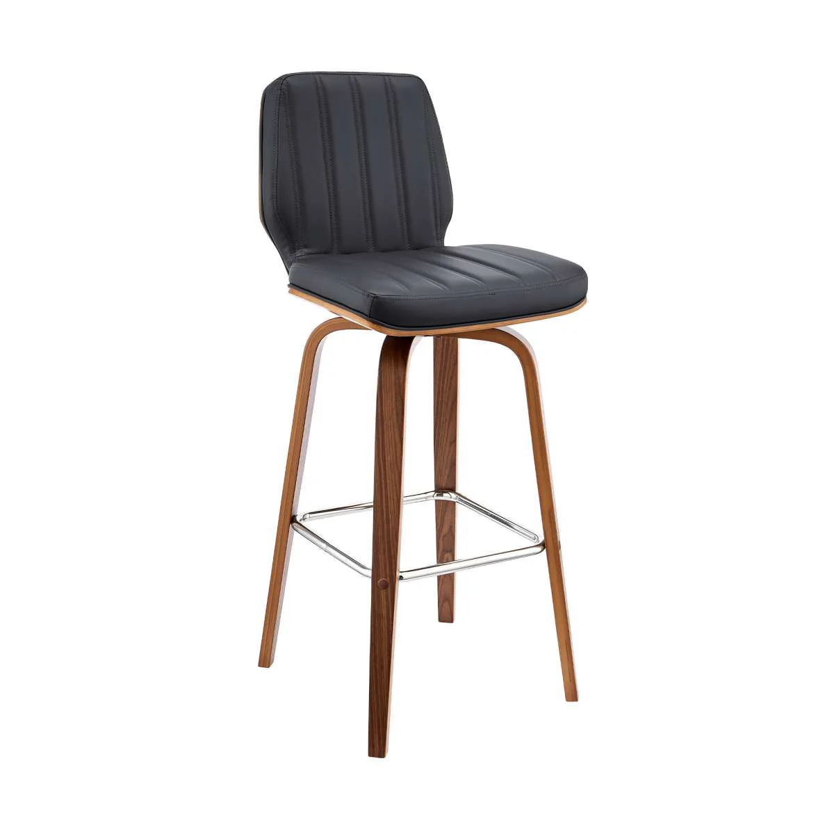 Renee 26" Swivel Grey Faux Leather and Walnut Wood Bar Stool By Armen Living - Image 2