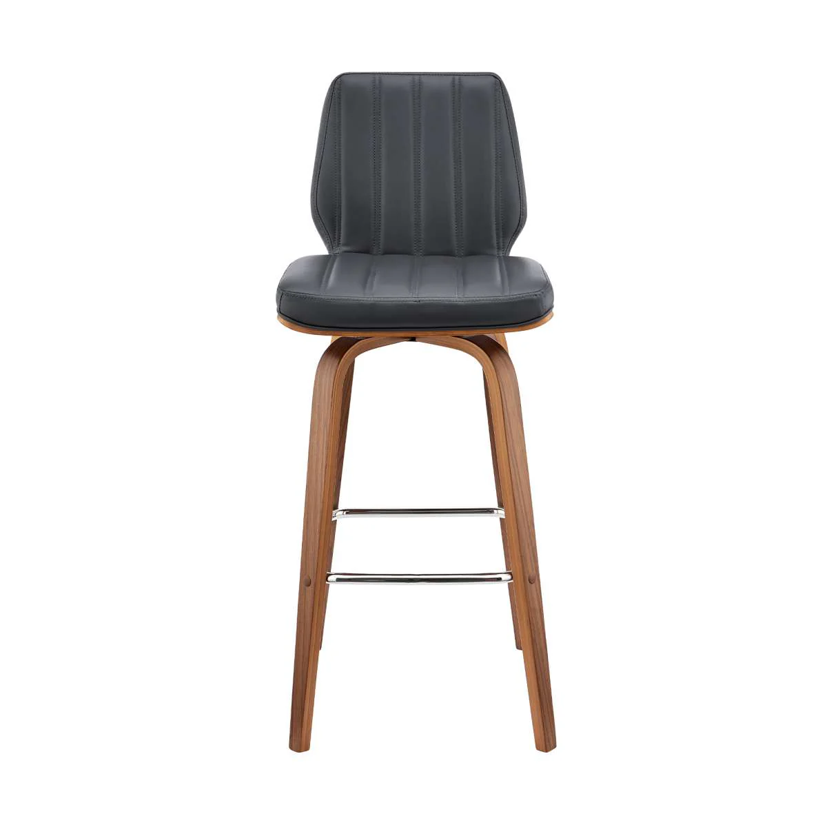 Renee 30" Swivel Grey Faux Leather and Walnut Wood Bar Stool By Armen Living - Image 3