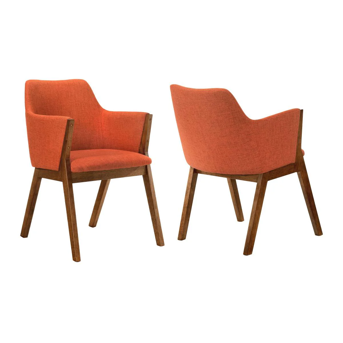 Renzo Orange Fabric and Walnut Wood Dining Side Chairs - Set of 2 By Armen Living - Image 2