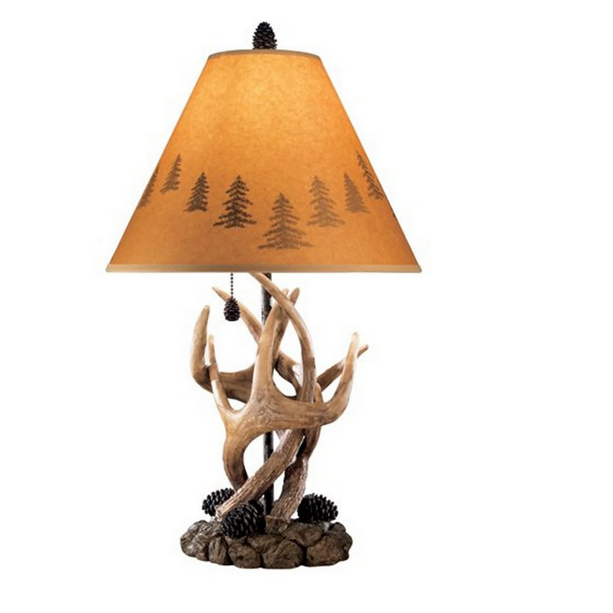 Resin Body Table Lamp With Antler And Pinecone Design Set Of 2 Brown By Benzara - Image 2