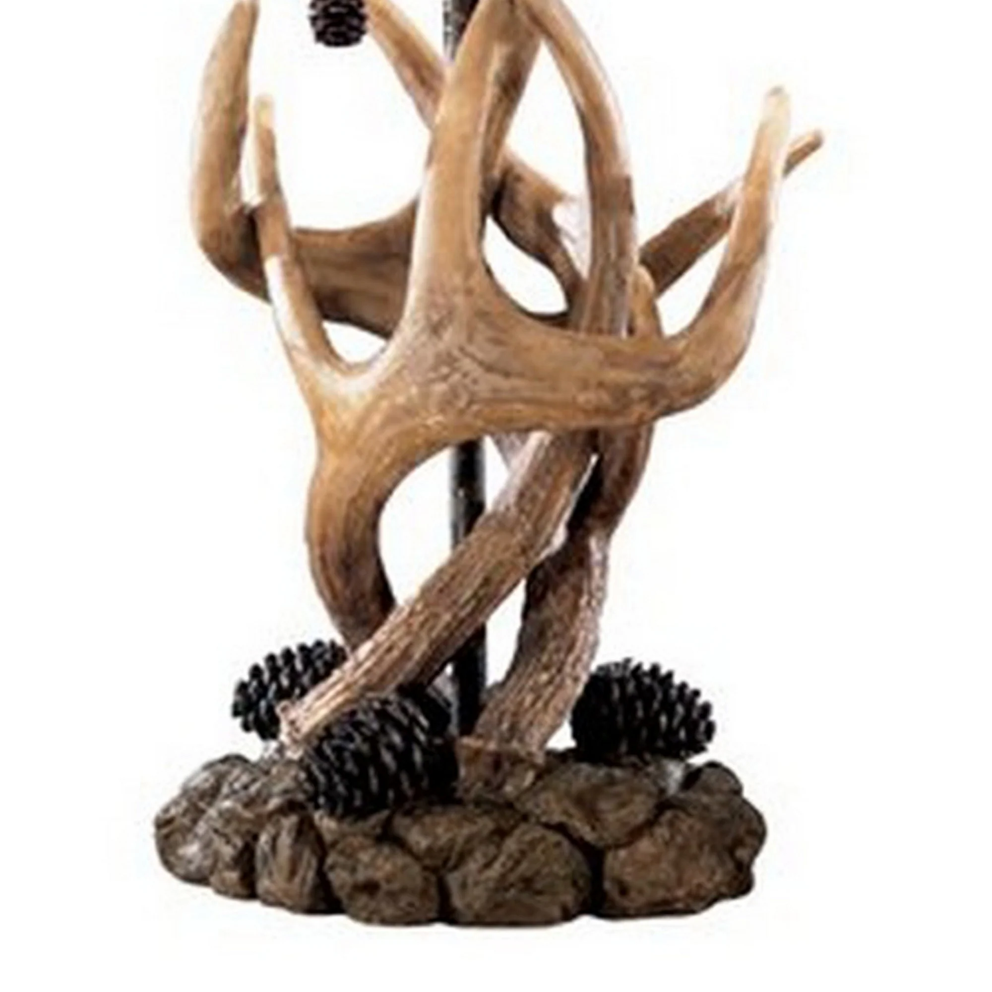 Resin Body Table Lamp With Antler And Pinecone Design Set Of 2 Brown By Benzara - Image 4