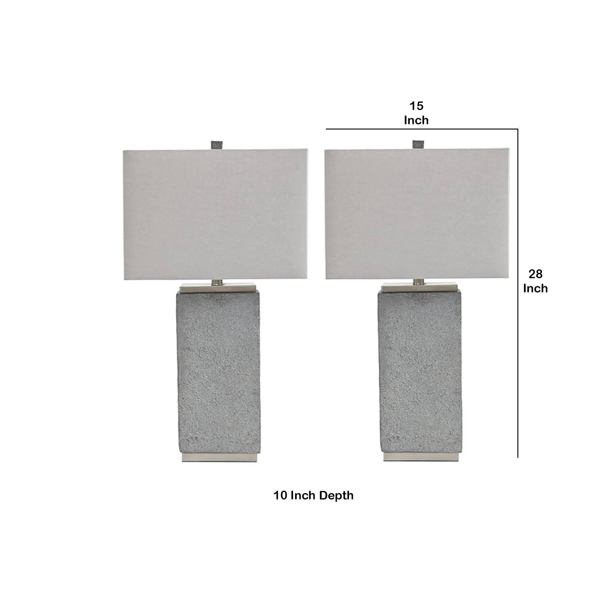 Resin Table Lamp With Faux Concrete Finish And Hardback ShadeSet Of 2Gray By Benzara - Image 5