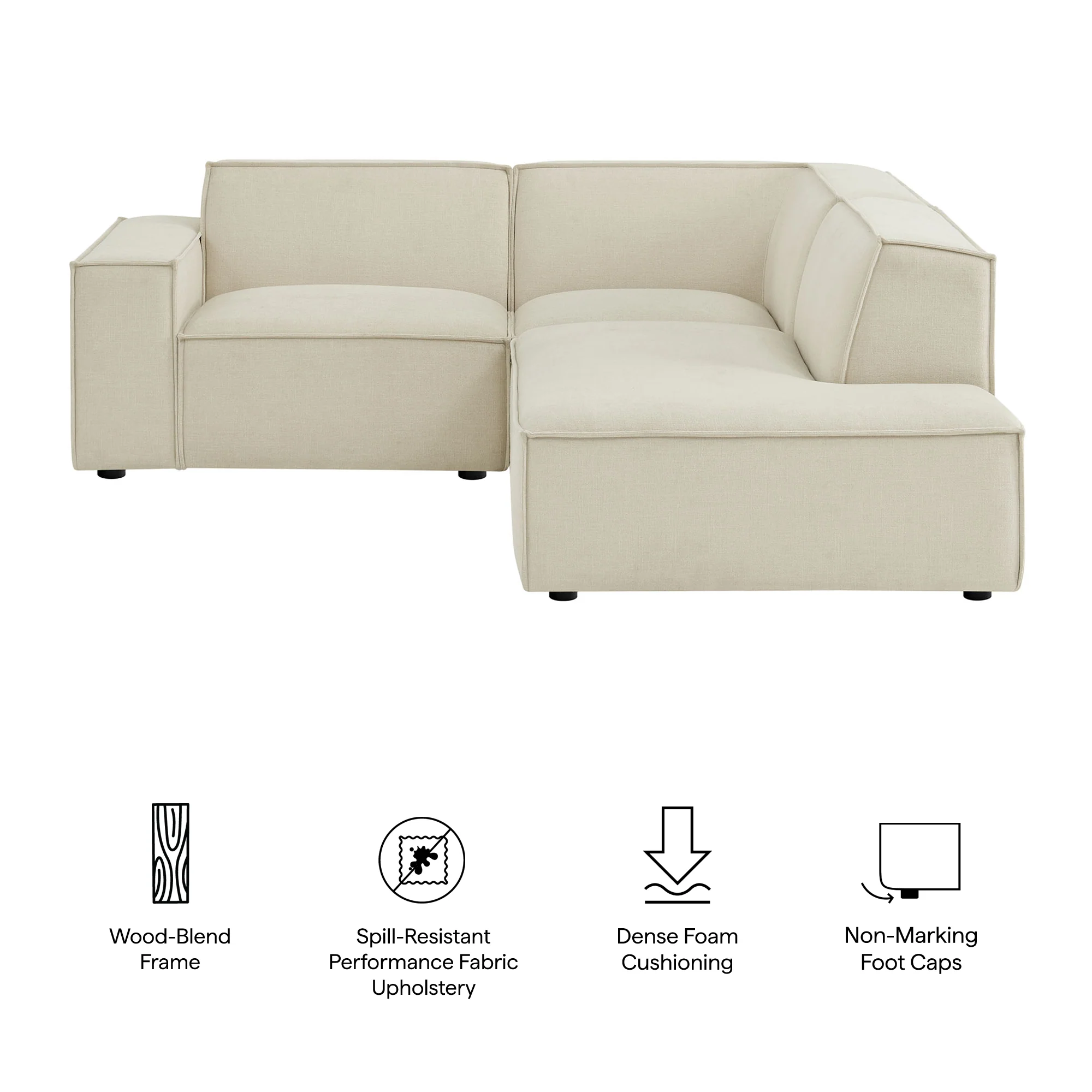 Restore 3-Piece Performance Fabric Upholstered Modular L-Shaped Sectional Sofa by Modway - Image 7
