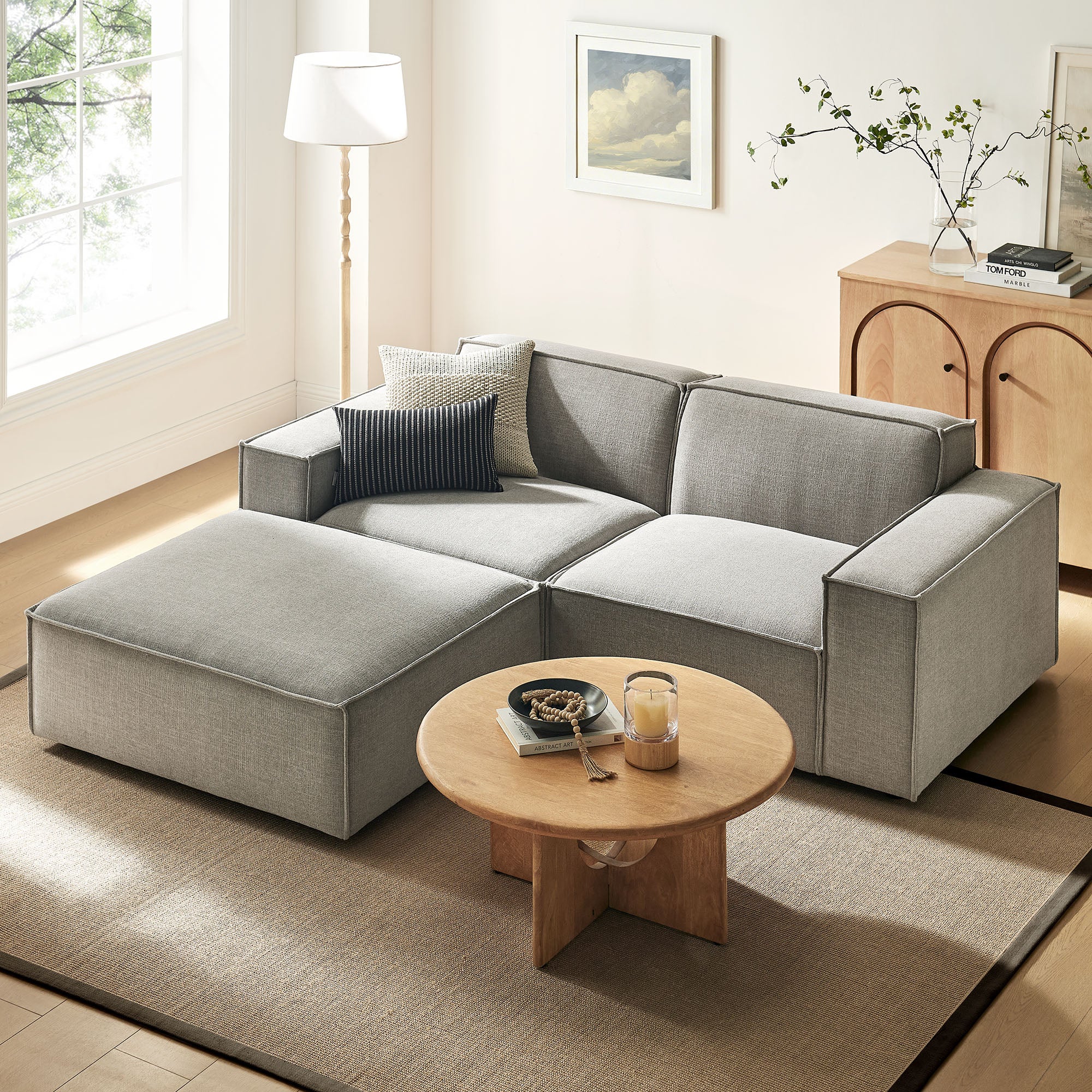 Restore 3-Piece Performance Fabric Upholstered Modular Loveseat with Ottoman by Modway - Image 43