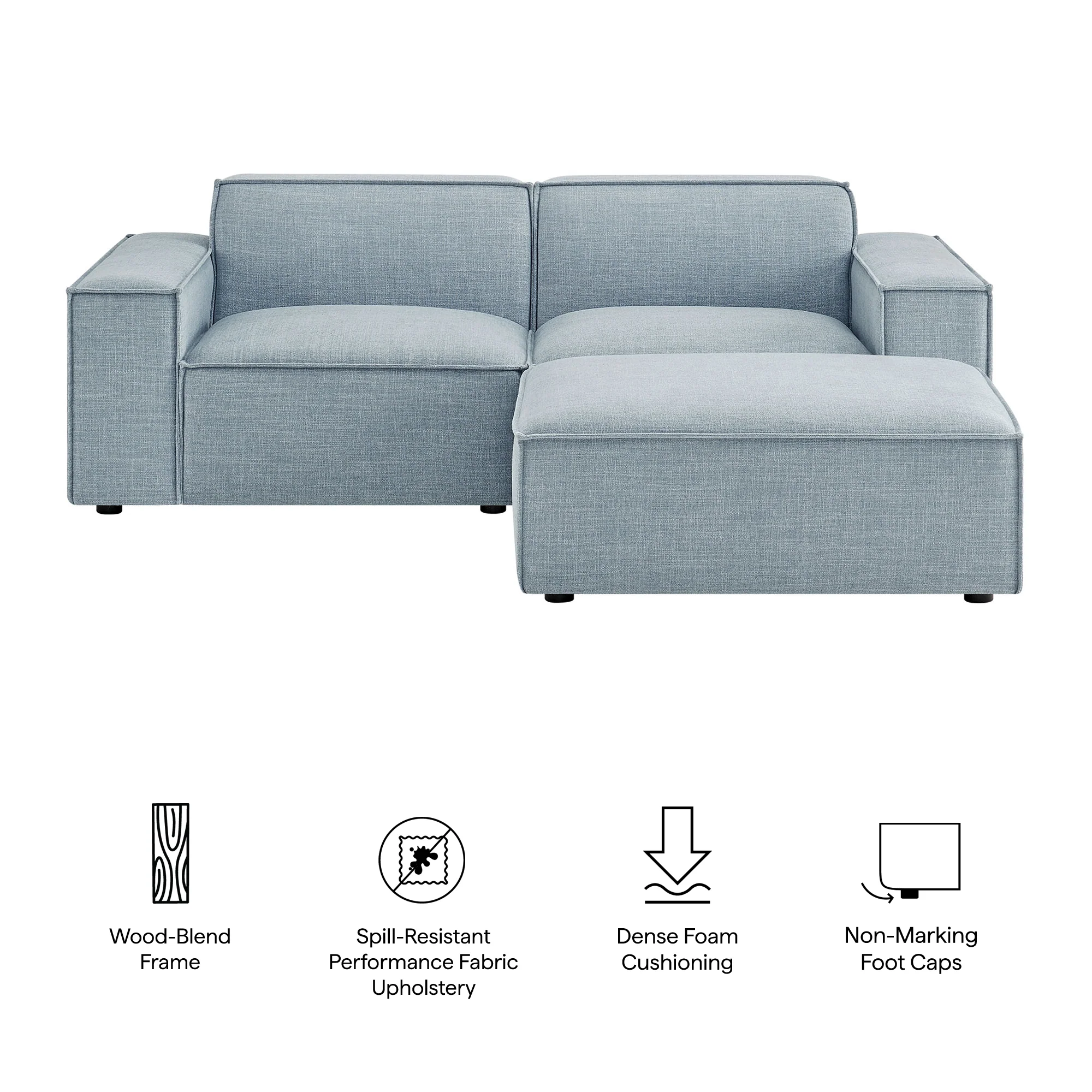 Restore 3-Piece Performance Fabric Upholstered Modular Loveseat with Ottoman by Modway - Image 56