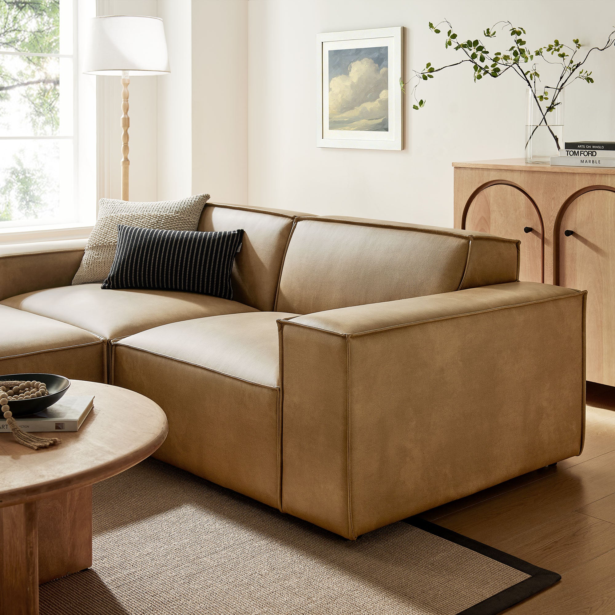 Restore 3-Piece Vegan Leather Modular Loveseat with Ottoman by Modway - Image 16