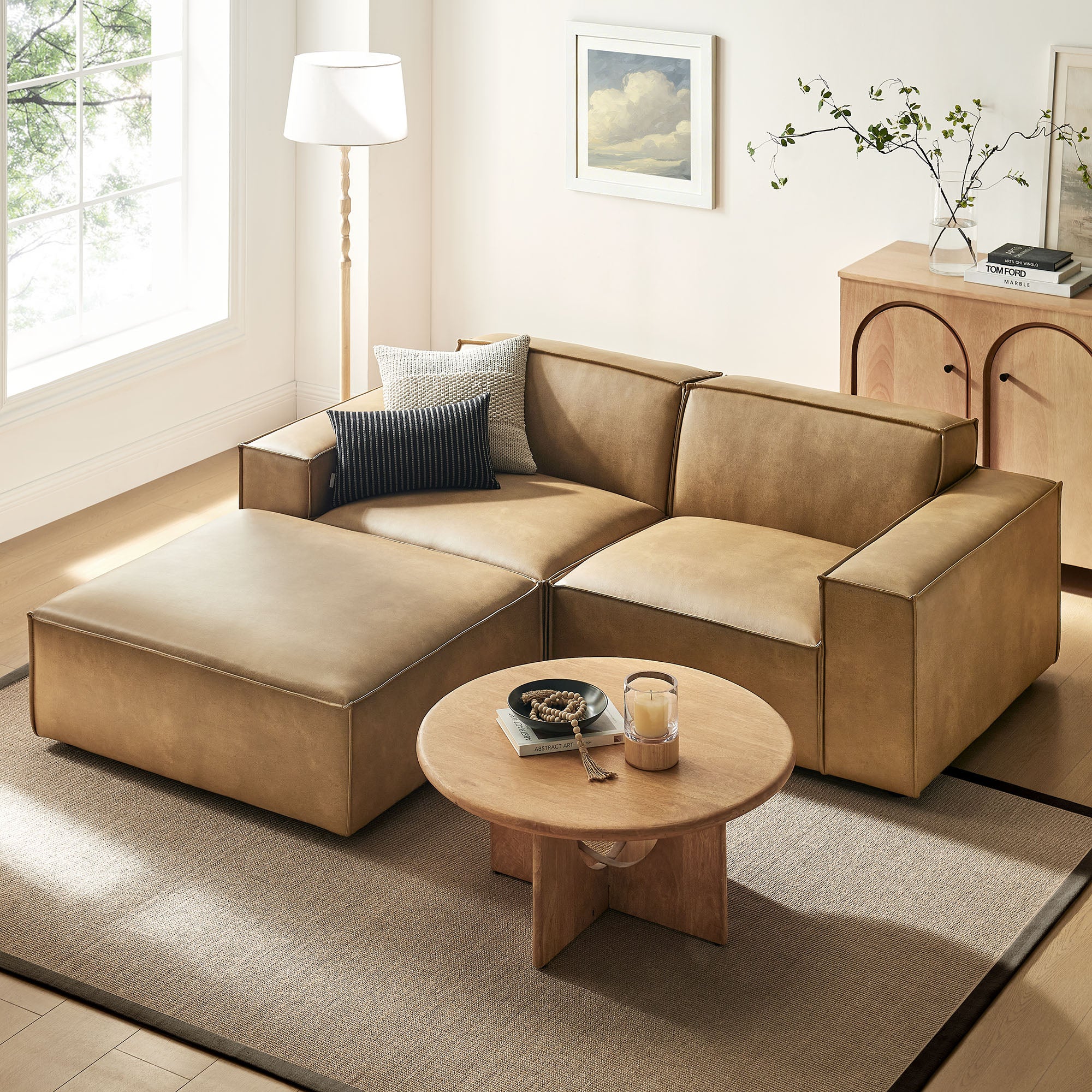 Restore 3-Piece Vegan Leather Modular Loveseat with Ottoman by Modway - Image 18