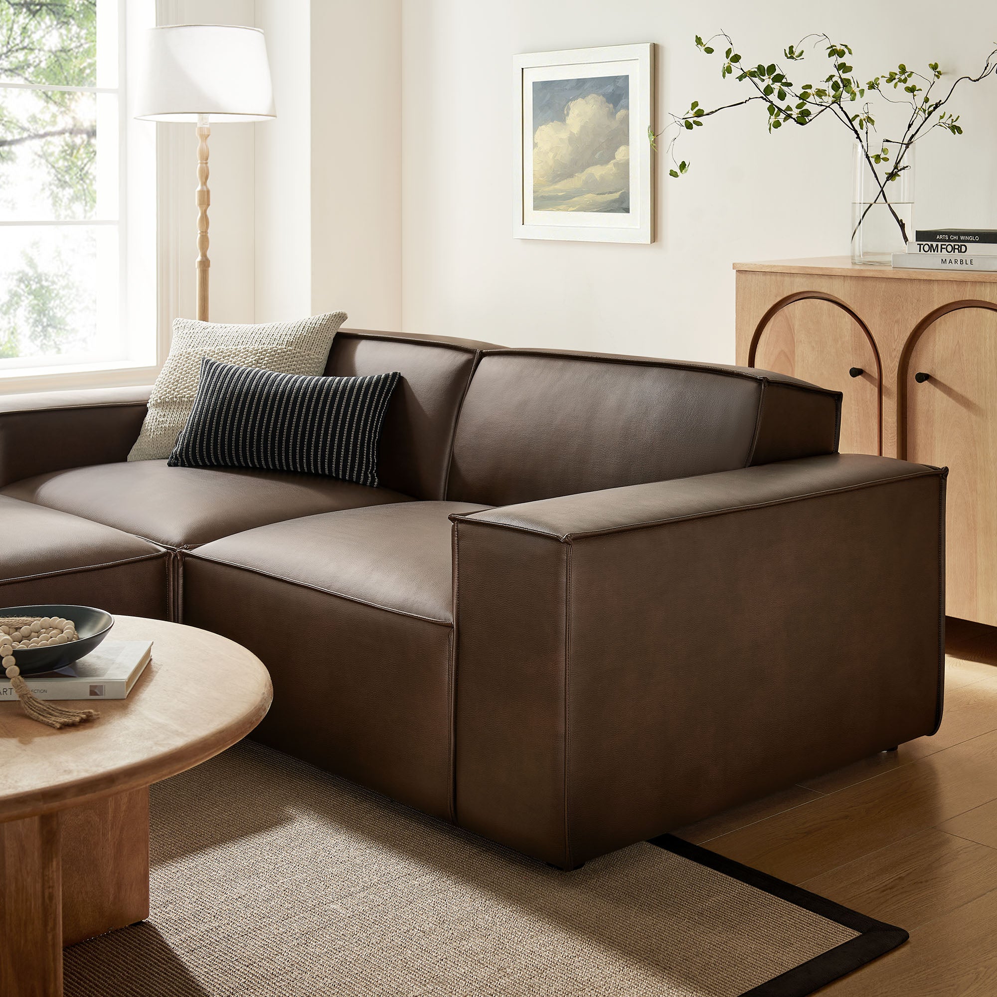 Restore 3-Piece Vegan Leather Modular Loveseat with Ottoman by Modway - Image 6