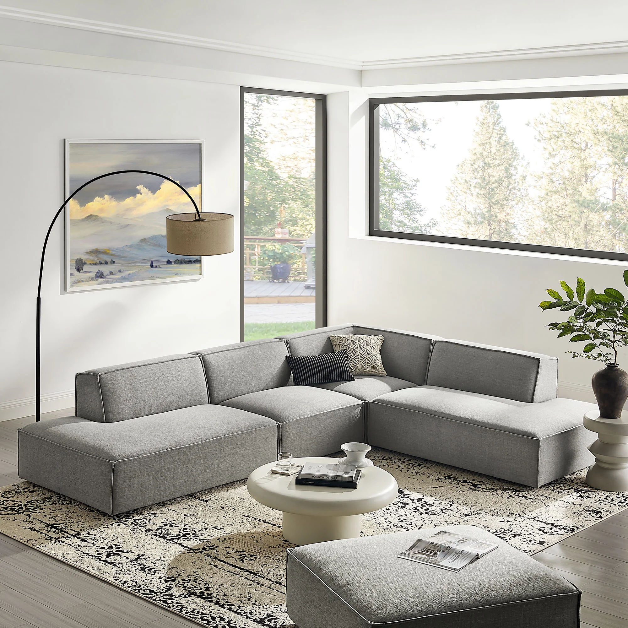 Restore 4-Piece Performance Fabric Upholstered Modular L-Shaped Armless Sectional Sofa by Modway - Image 42