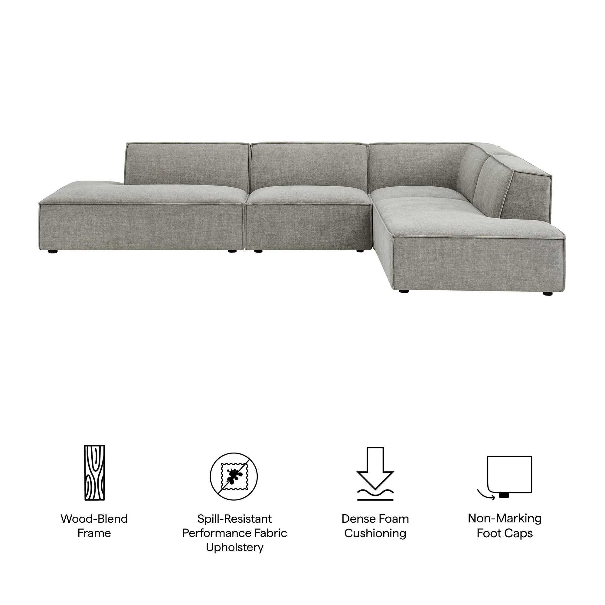Restore 4-Piece Performance Fabric Upholstered Modular L-Shaped Armless Sectional Sofa by Modway - Image 43