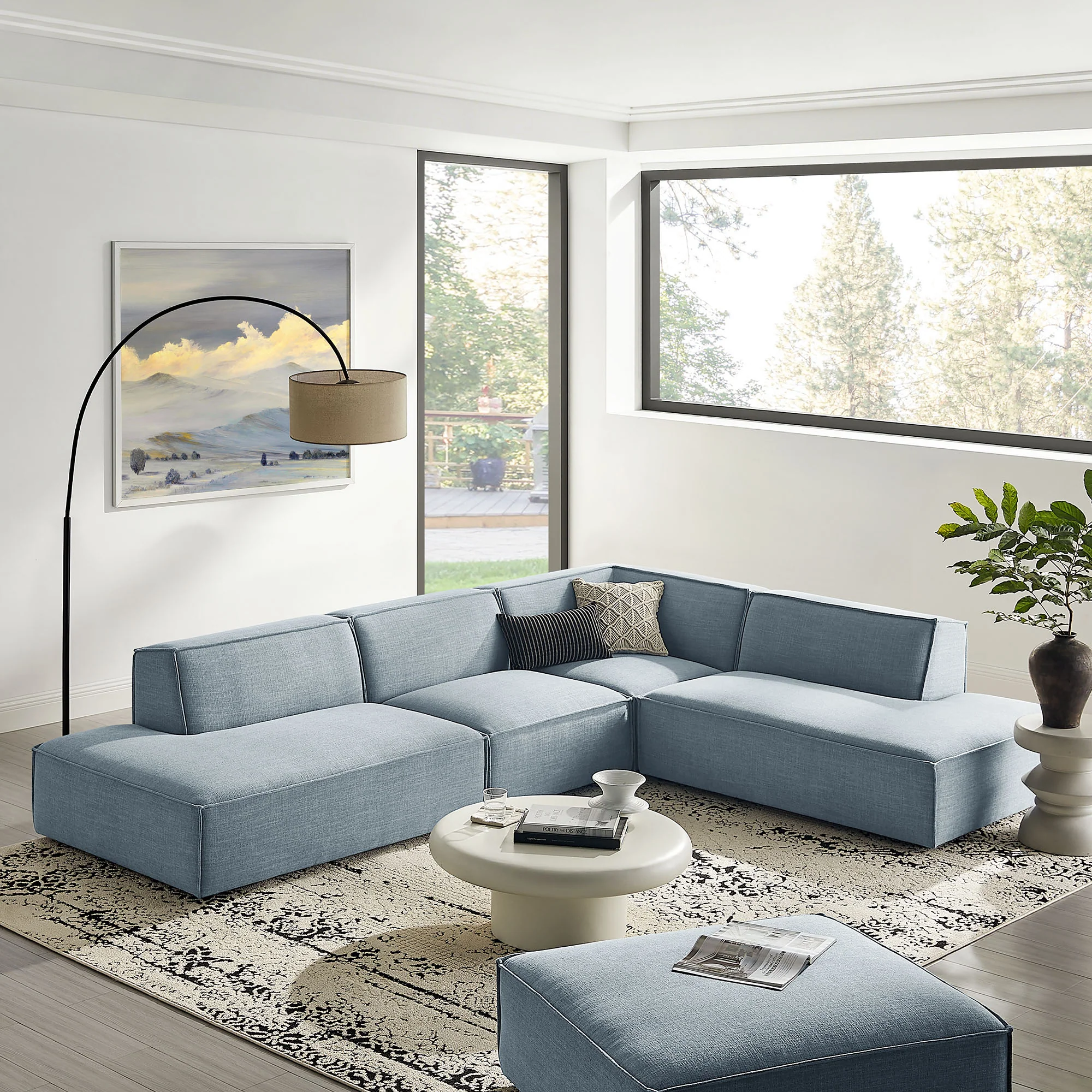 Restore 4-Piece Performance Fabric Upholstered Modular L-Shaped Armless Sectional Sofa by Modway - Image 54