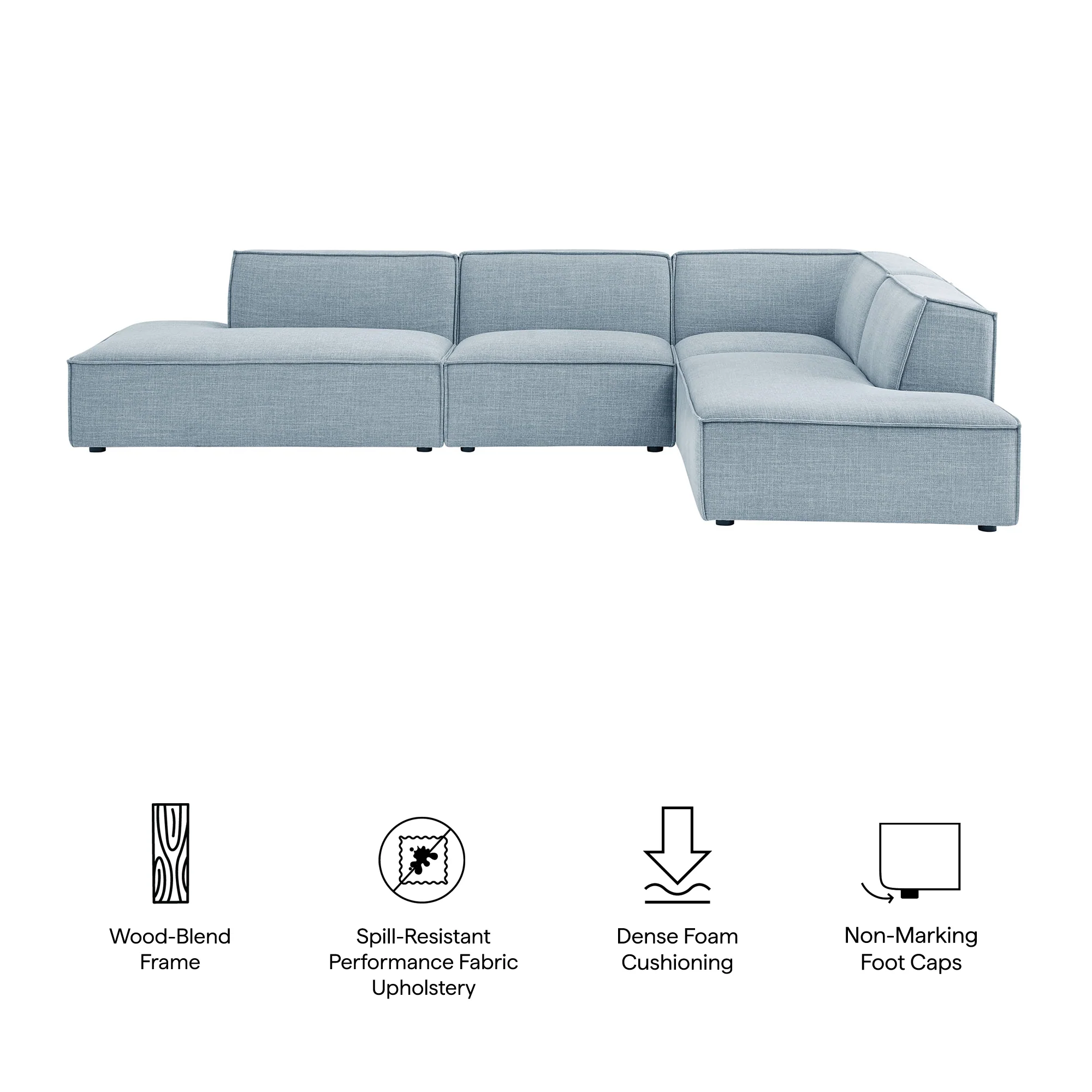 Restore 4-Piece Performance Fabric Upholstered Modular L-Shaped Armless Sectional Sofa by Modway - Image 55