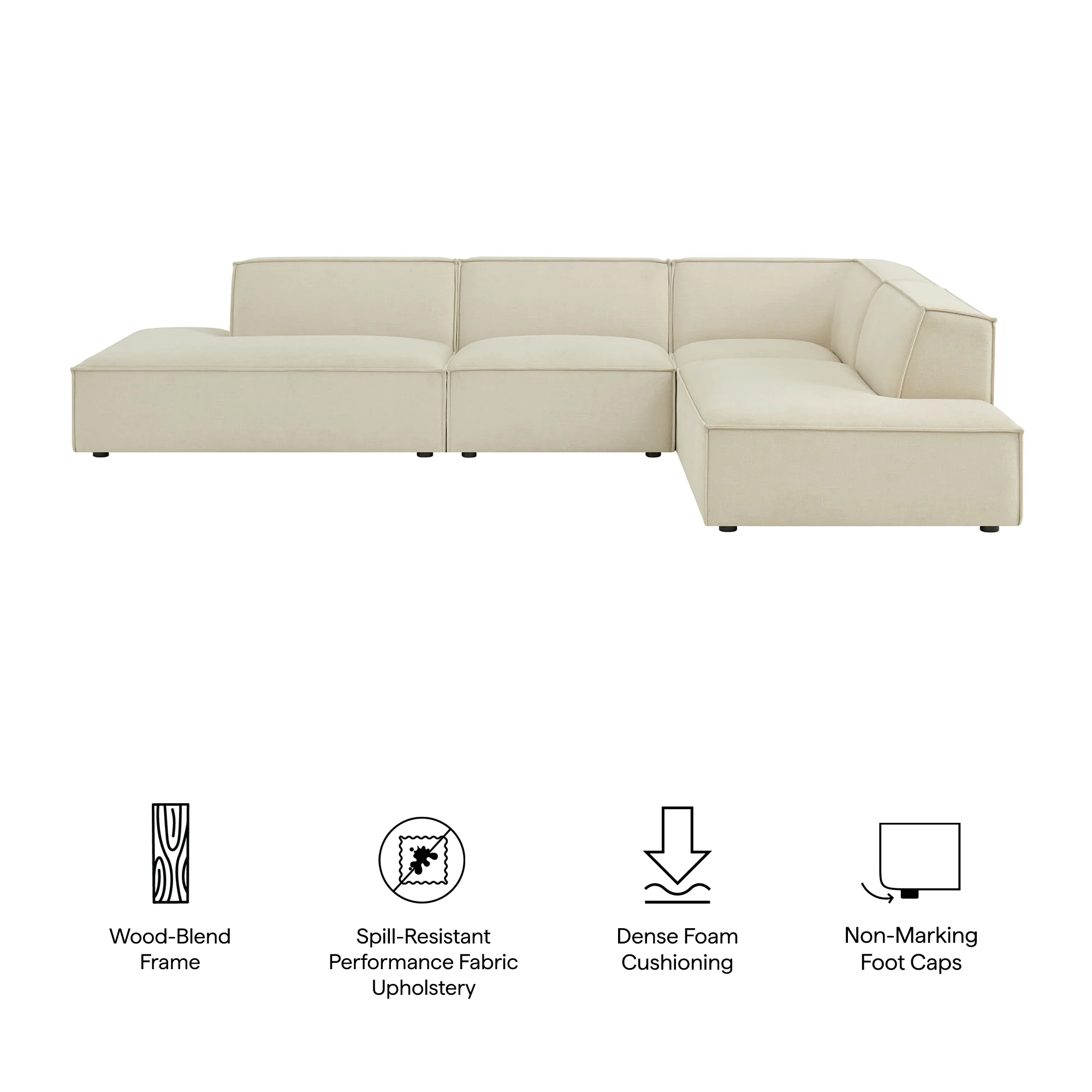 Restore 4-Piece Performance Fabric Upholstered Modular L-Shaped Armless Sectional Sofa by Modway - Image 7