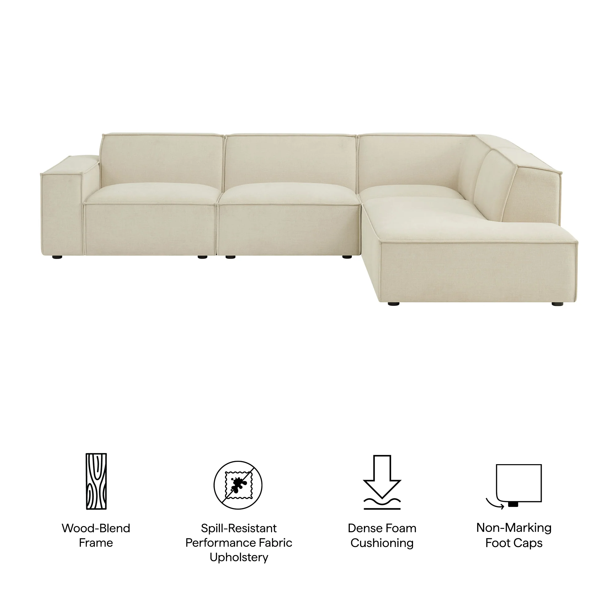 Restore 4-Piece Performance Fabric Upholstered Modular L-Shaped Sofa by Modway - Image 7