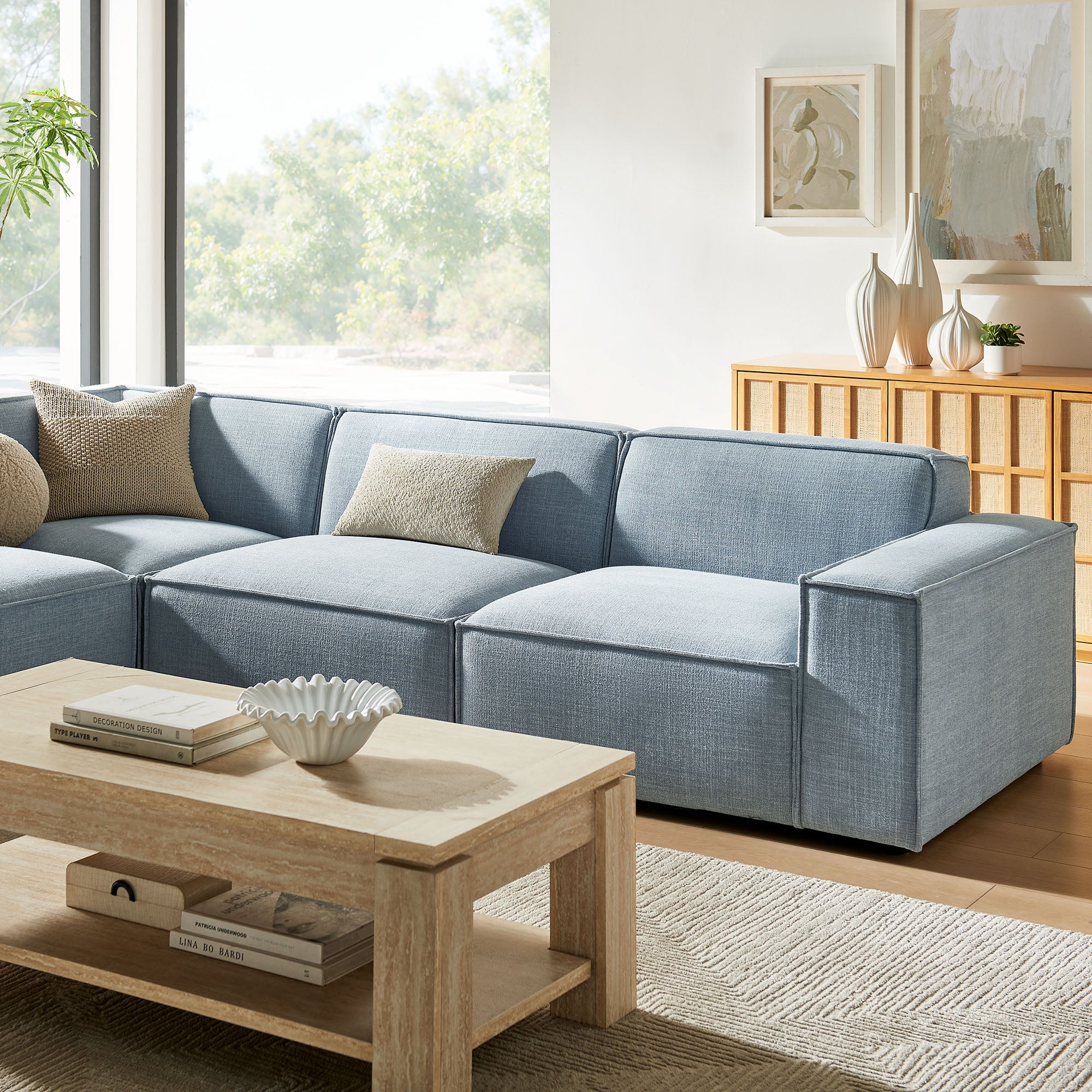 Restore 4-Piece Performance Fabric Upholstered Modular L-Shaped Sofa by Modway - Image 52