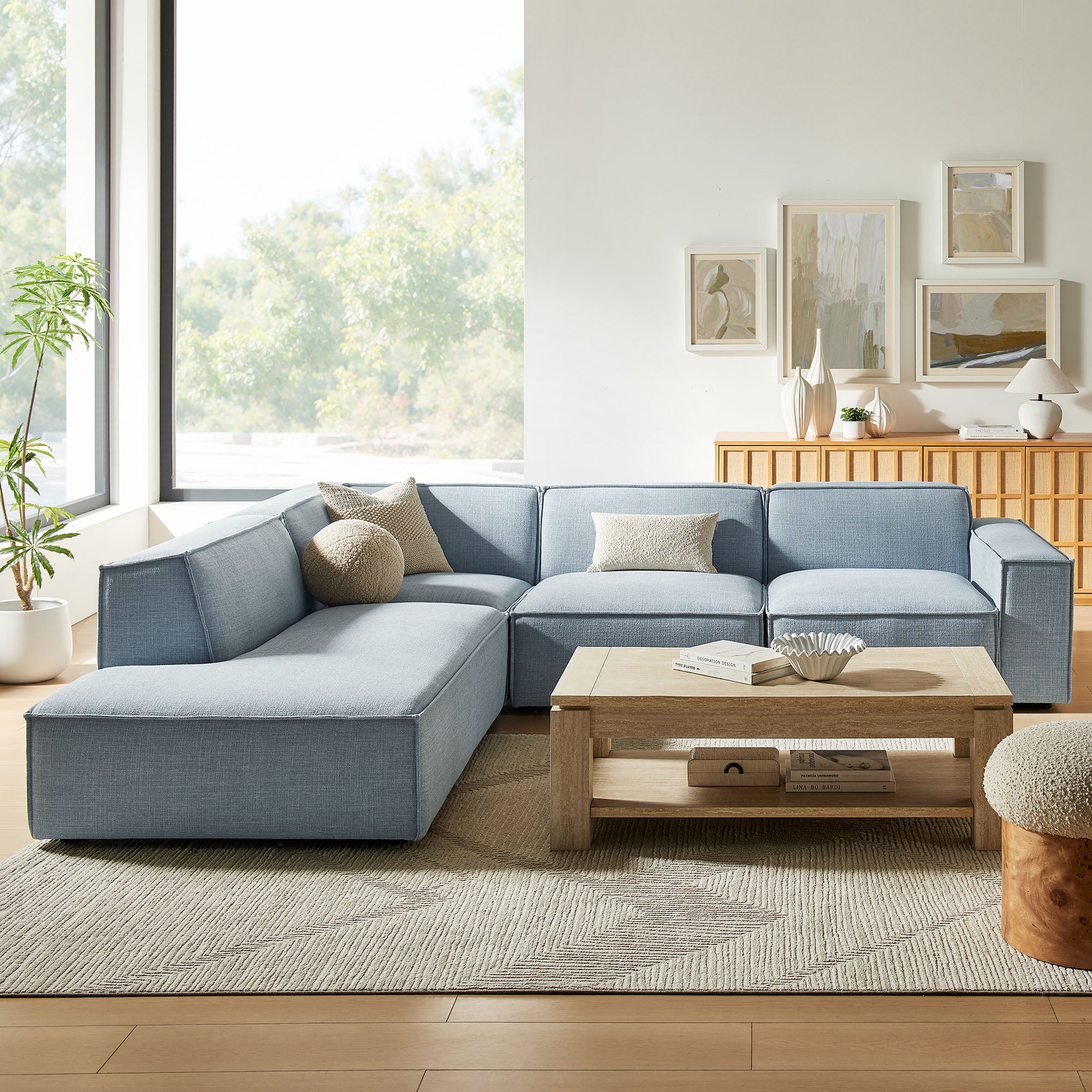 Restore 4-Piece Performance Fabric Upholstered Modular L-Shaped Sofa by Modway - Image 54