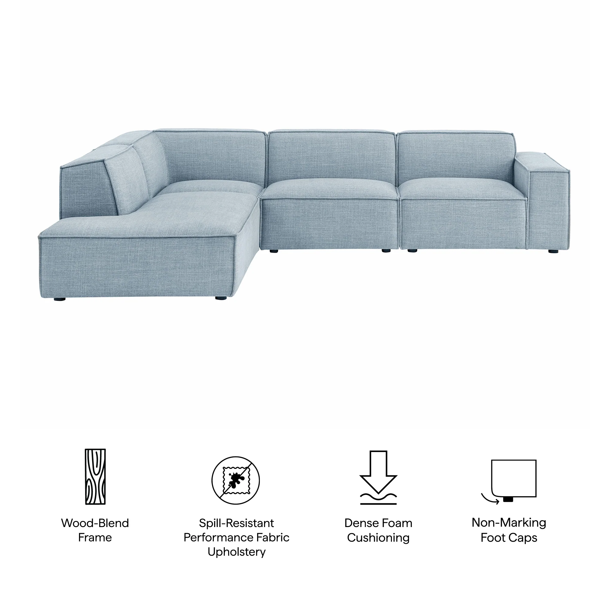 Restore 4-Piece Performance Fabric Upholstered Modular L-Shaped Sofa by Modway - Image 55